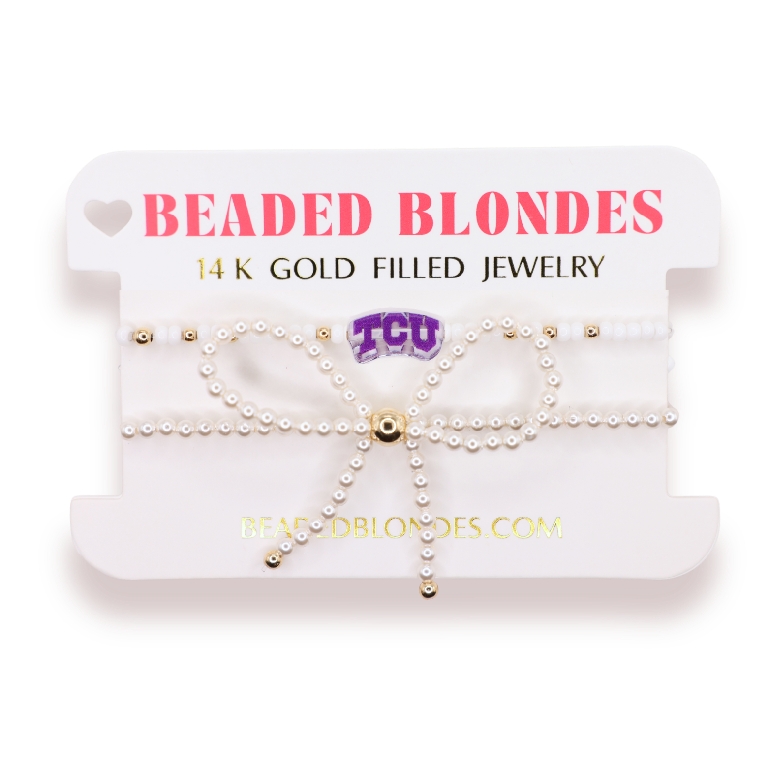 TCU Logo Bracelet + Pearl Bow Stack of 2