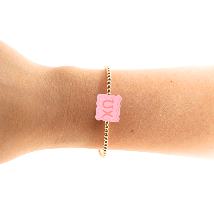 Chi Omega Block Bracelet on Gold