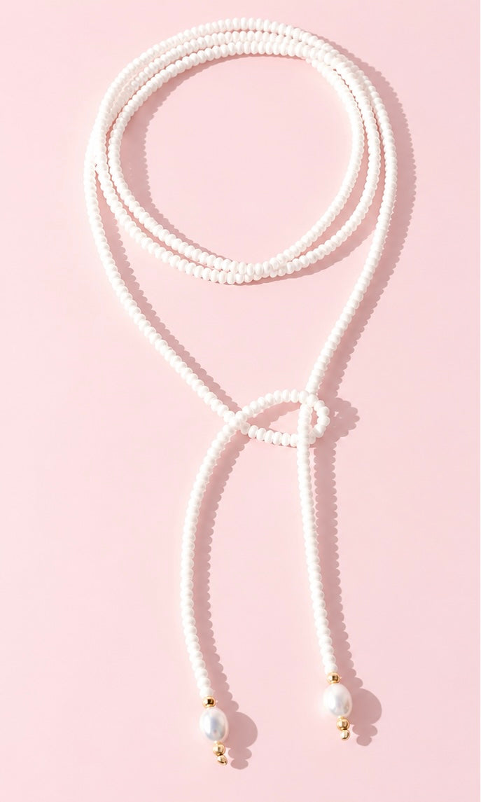 Luster White Beaded Wrap Necklace