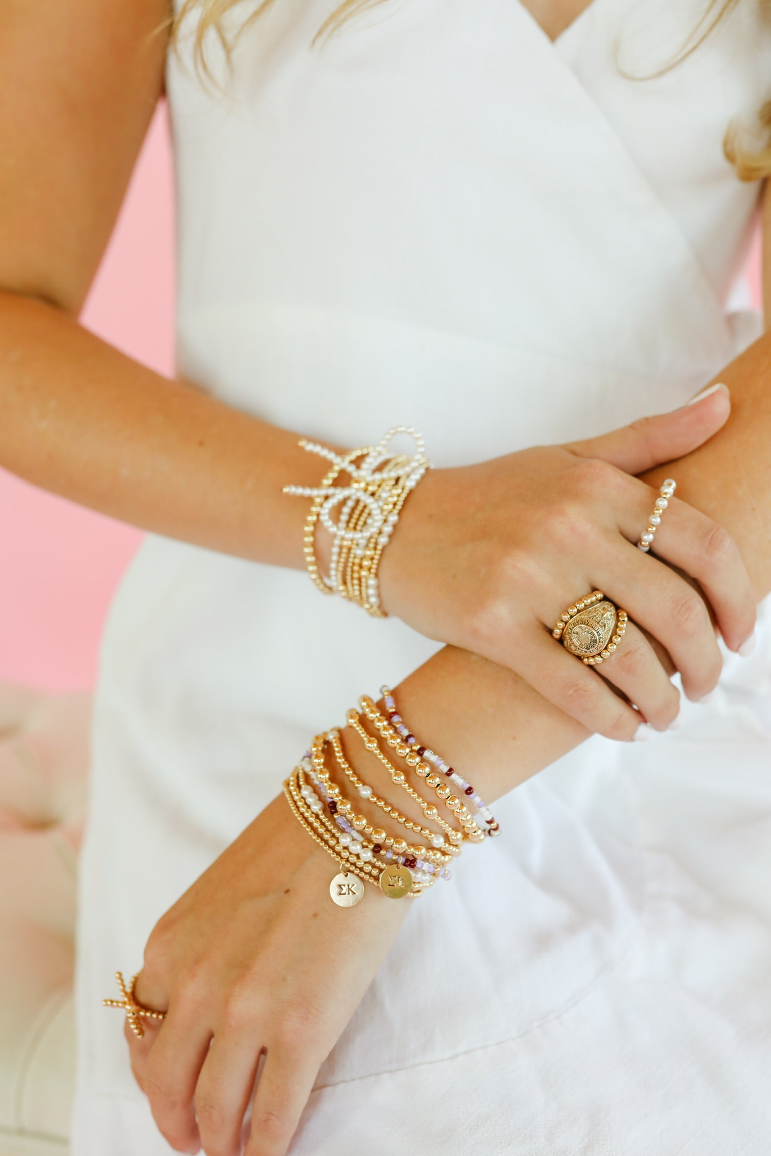 Sigma Kappa Charm + Sprinkle Bow Bracelet Stack