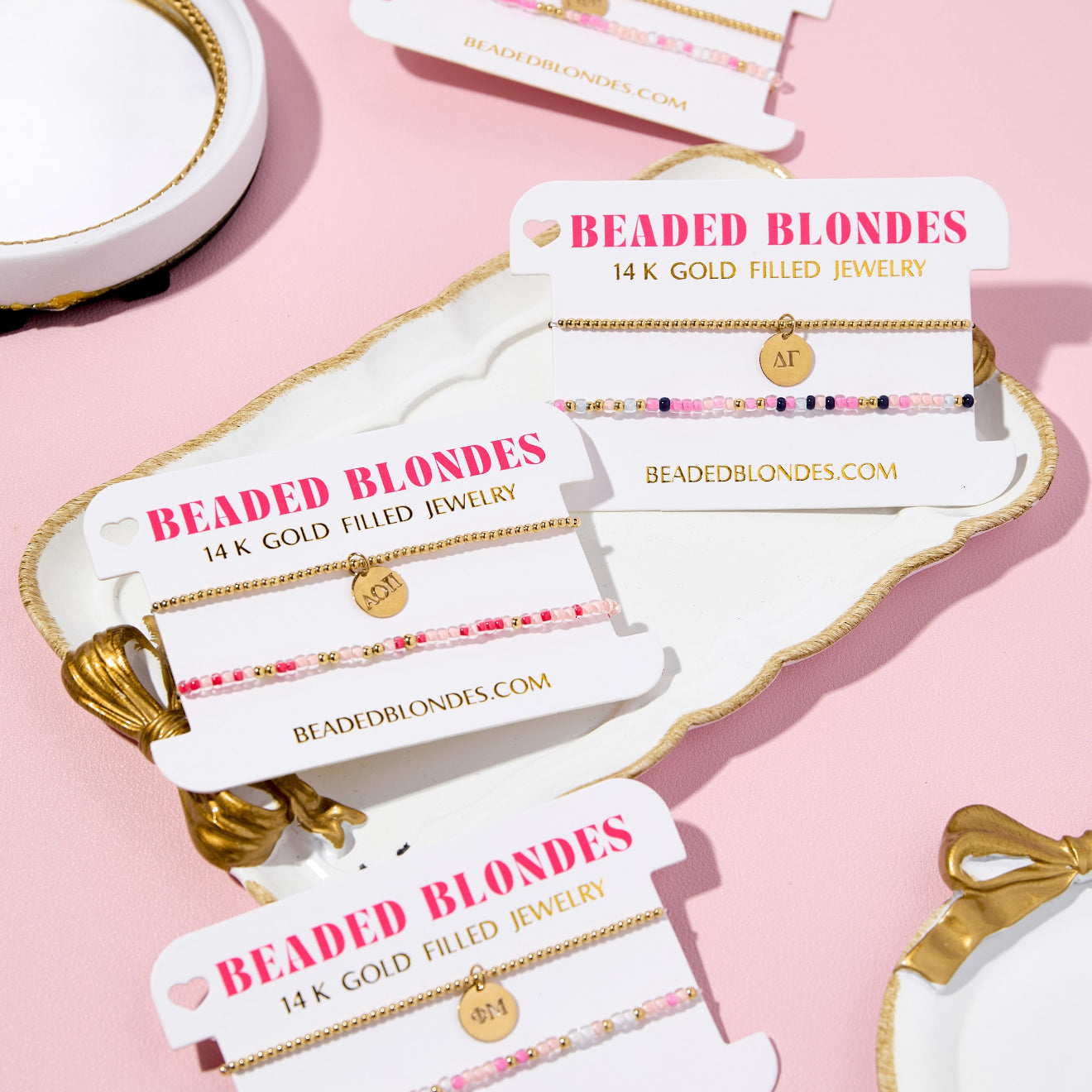 Phi Mu Charm + Sprinkle Bow Bracelet Stack