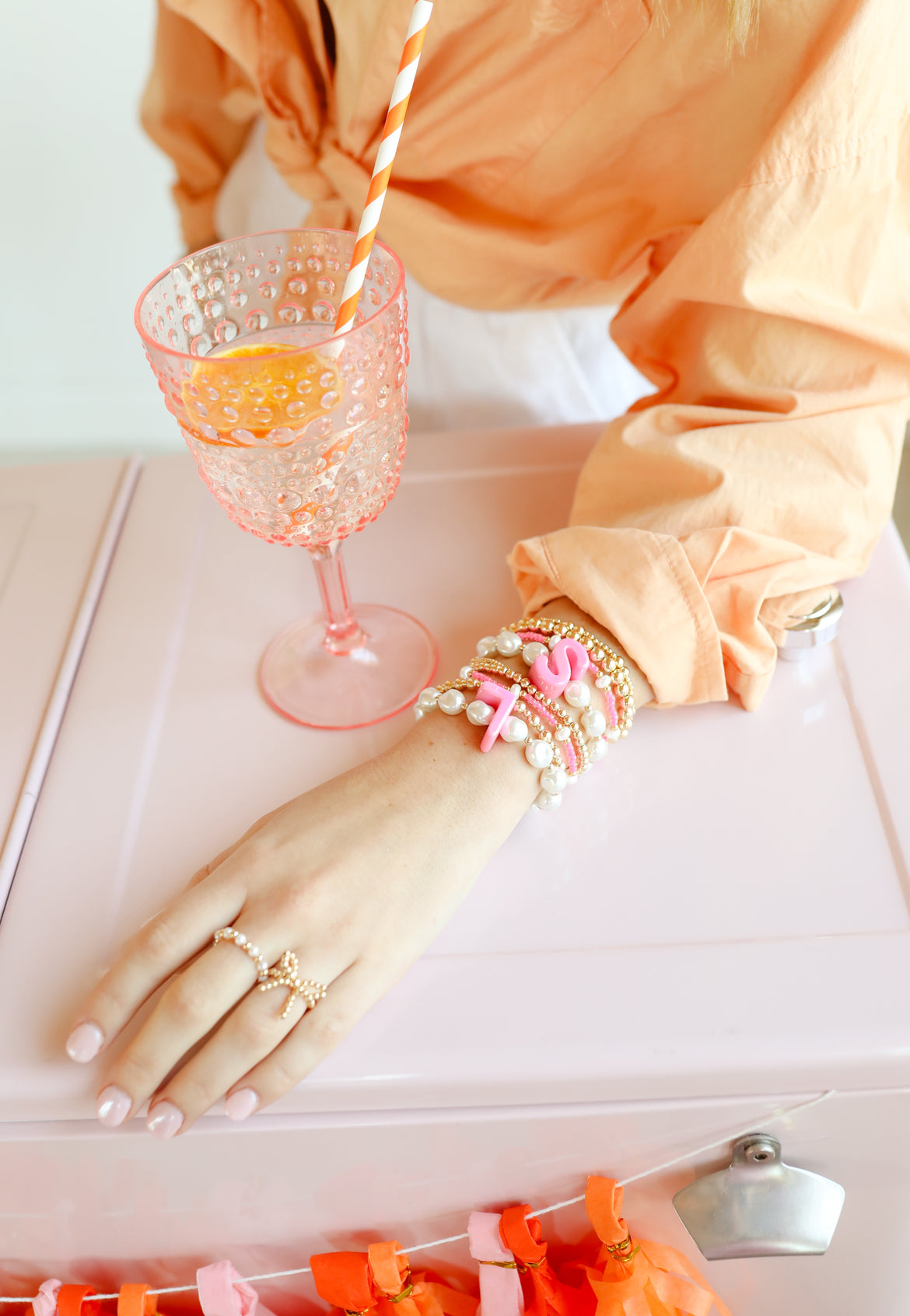 Pink Bubble Pearl Initial Bracelet