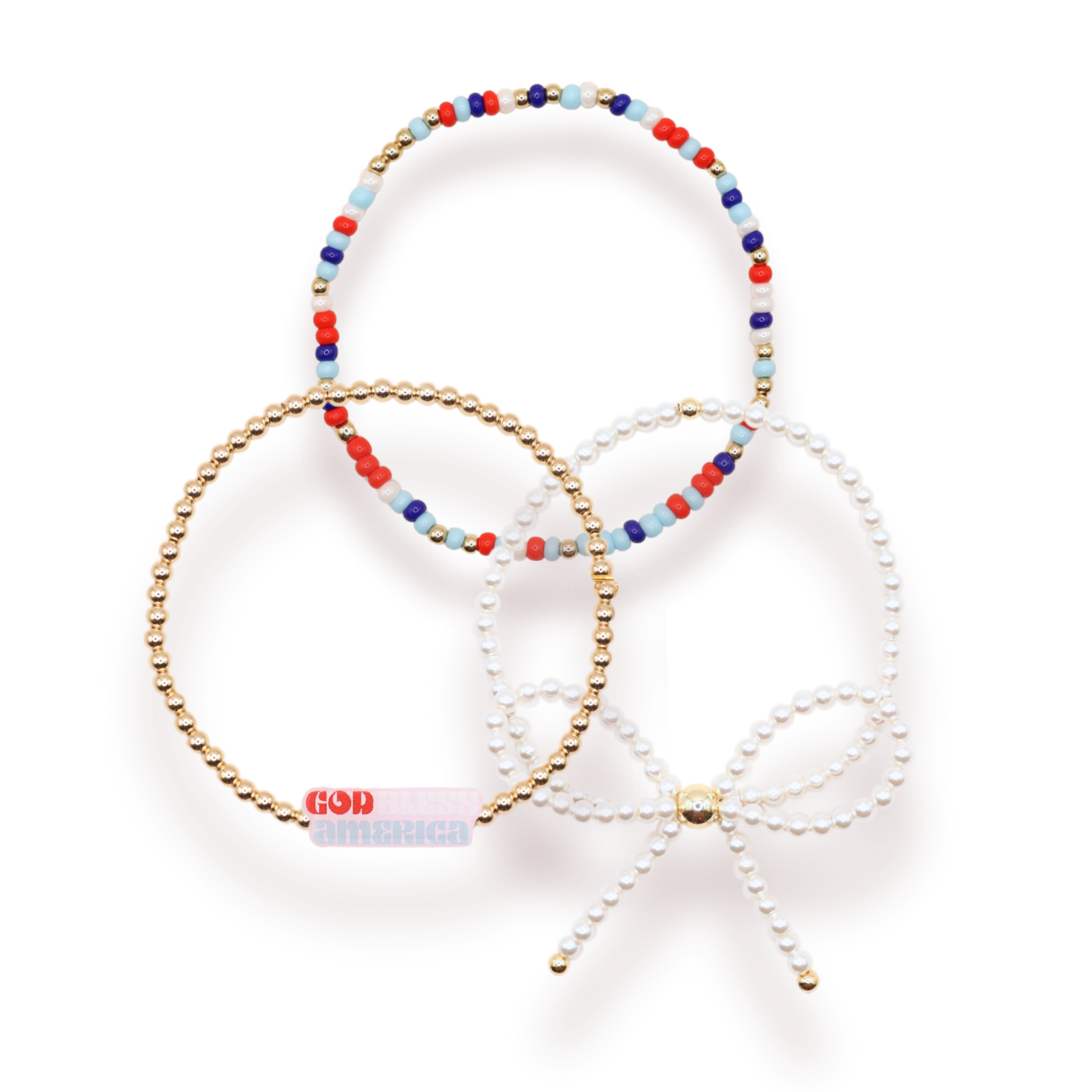 God Bless America Pearl Bow Stack of 3