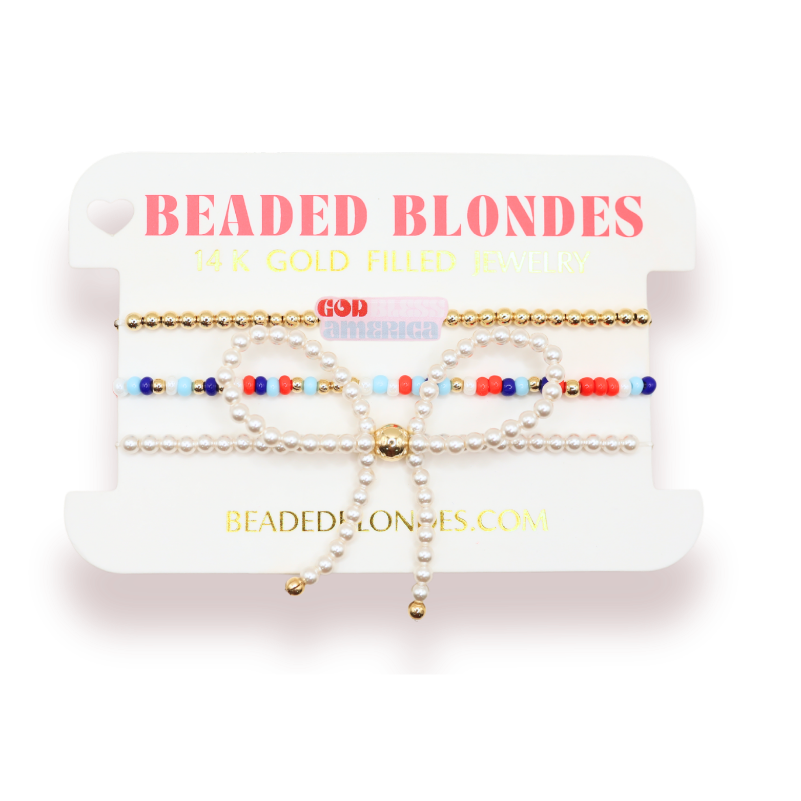 God Bless America Pearl Bow Stack of 3