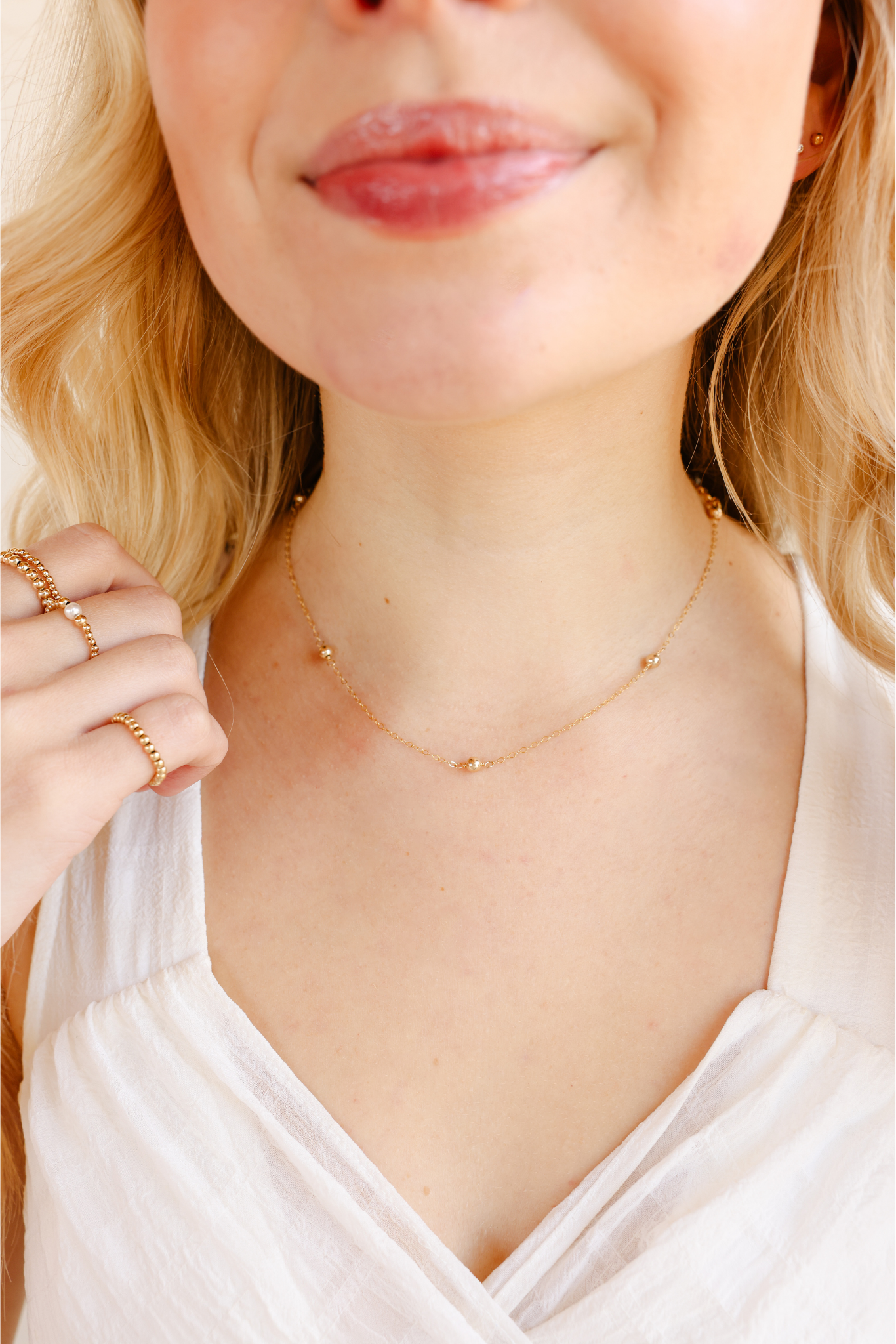 Gold Beaded Chain Necklace