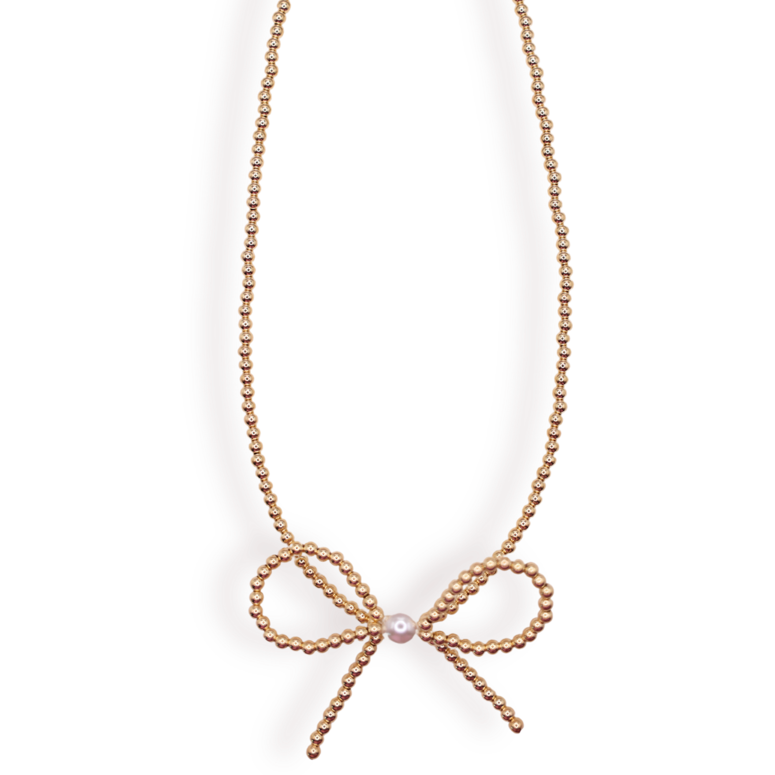Gold Beaded Bow Necklace