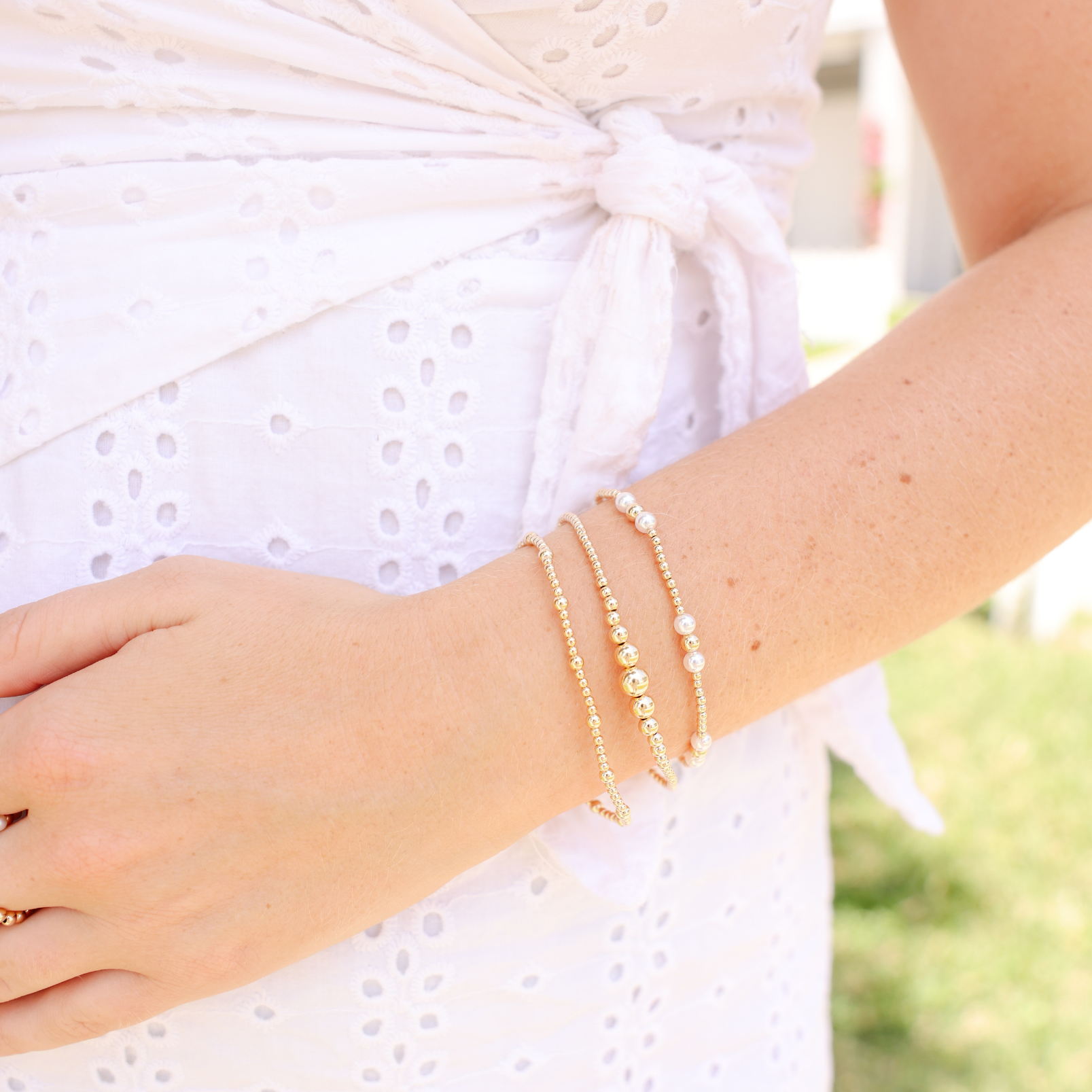 Stack of 3: Iris Pearl, Hilo Gold & Dainty June Bracelet
