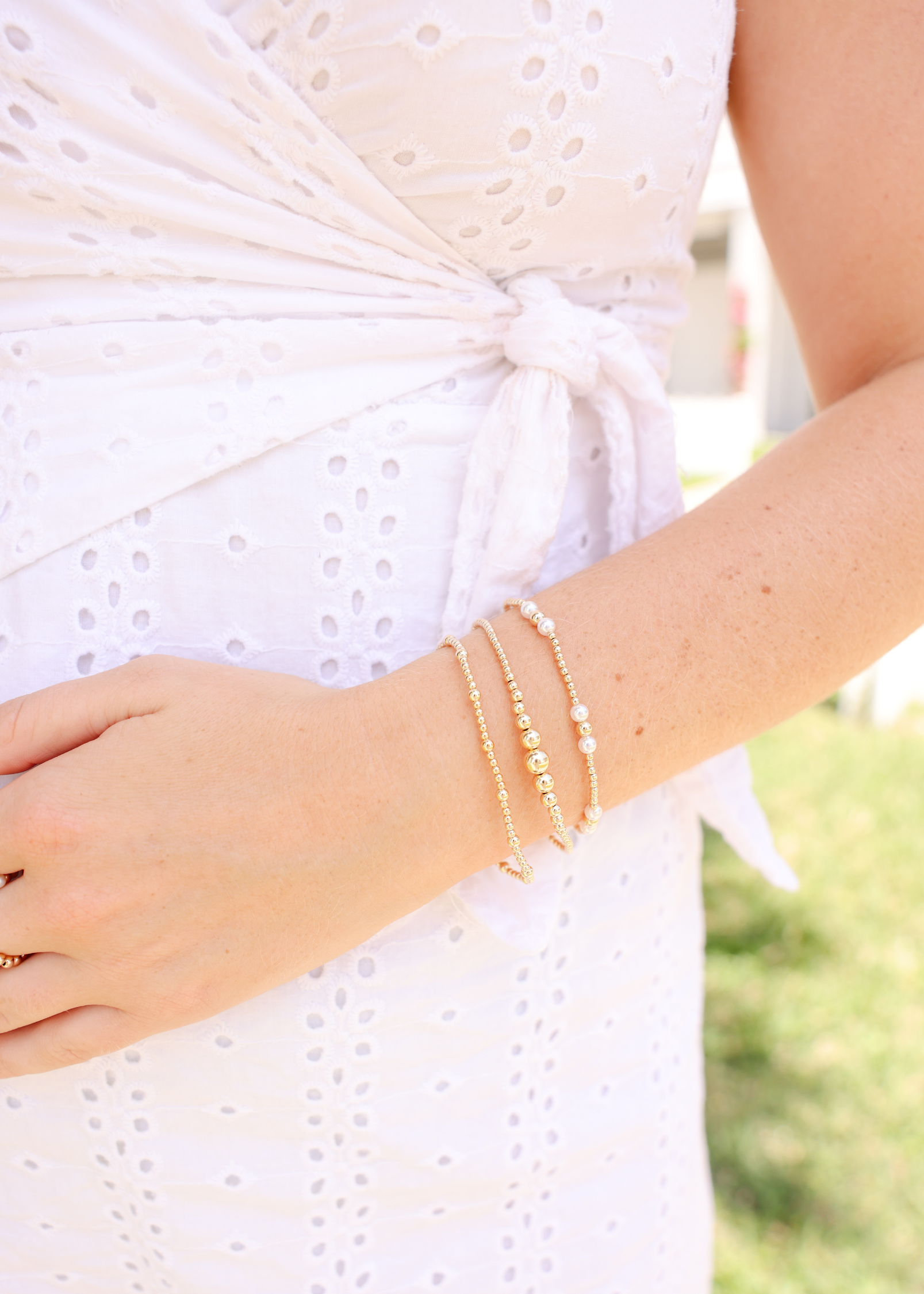 Stack of 3: Iris Pearl, Hilo Gold & Dainty June Bracelet