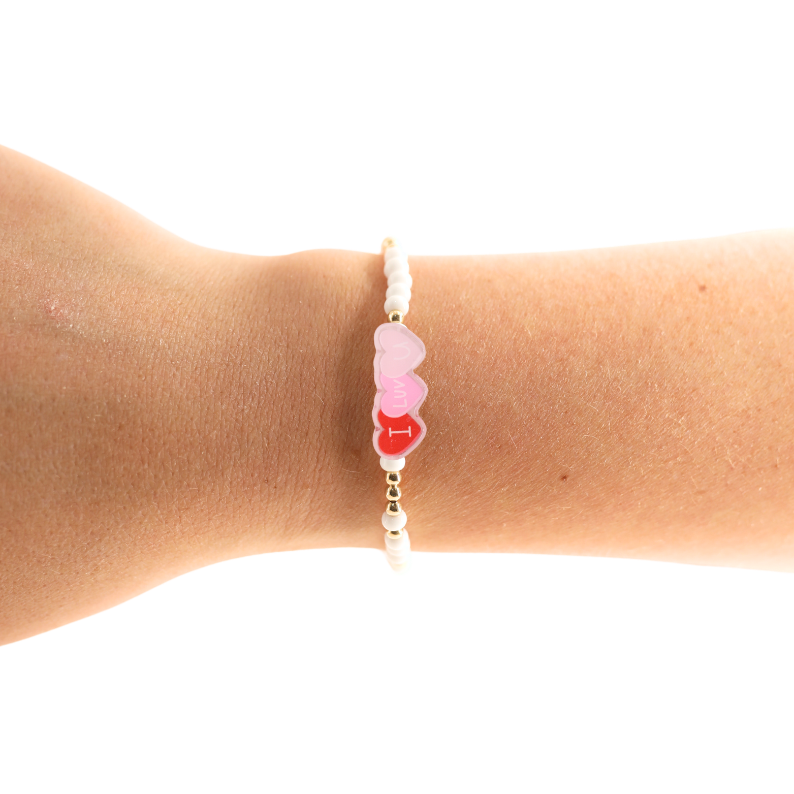 I Luv You Candy Hearts on White Sprinkle Bracelet (Sale)