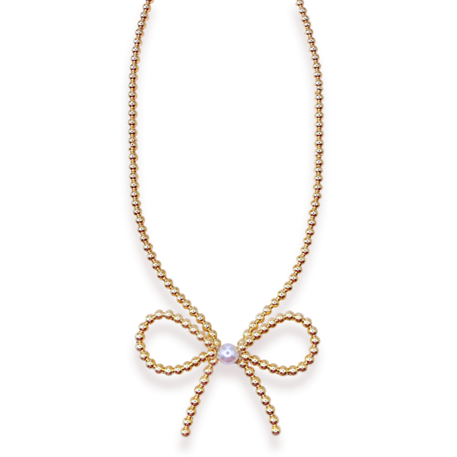 Gold Beaded Bow Necklace