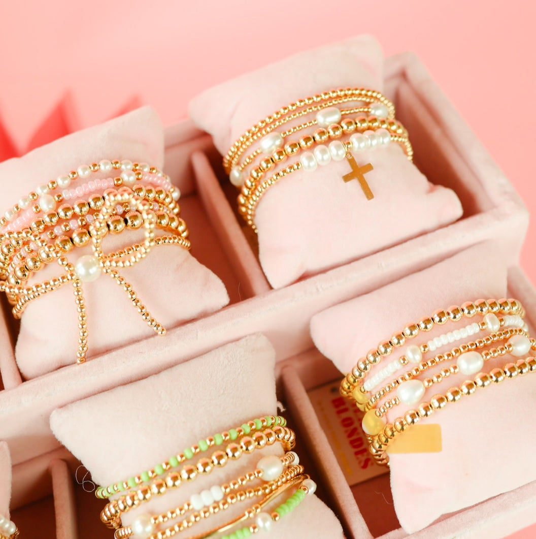 Cross + Pearl Gold Charm Bracelet