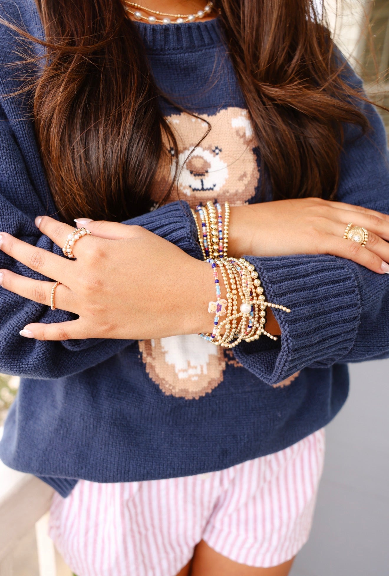 Patriotic Teddy Bear Bracelet on Gold