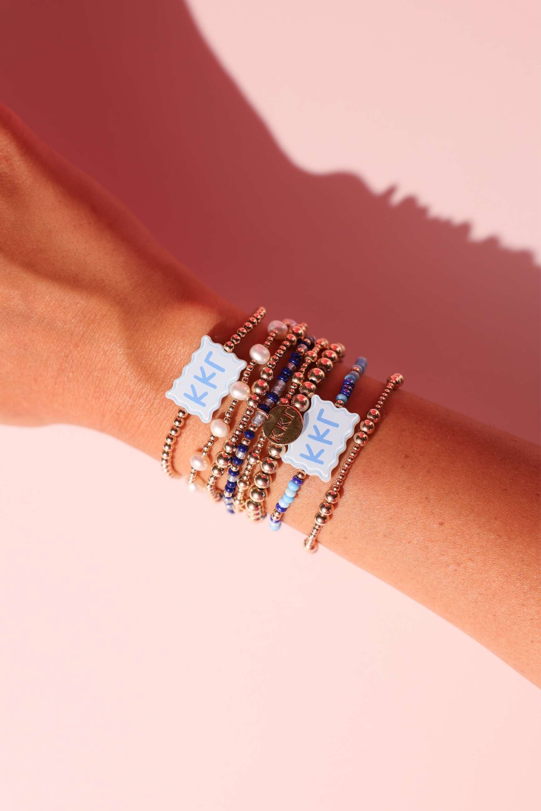 Kappa Kappa Gamma Block Bracelet + Pearl Bow Stack of 2