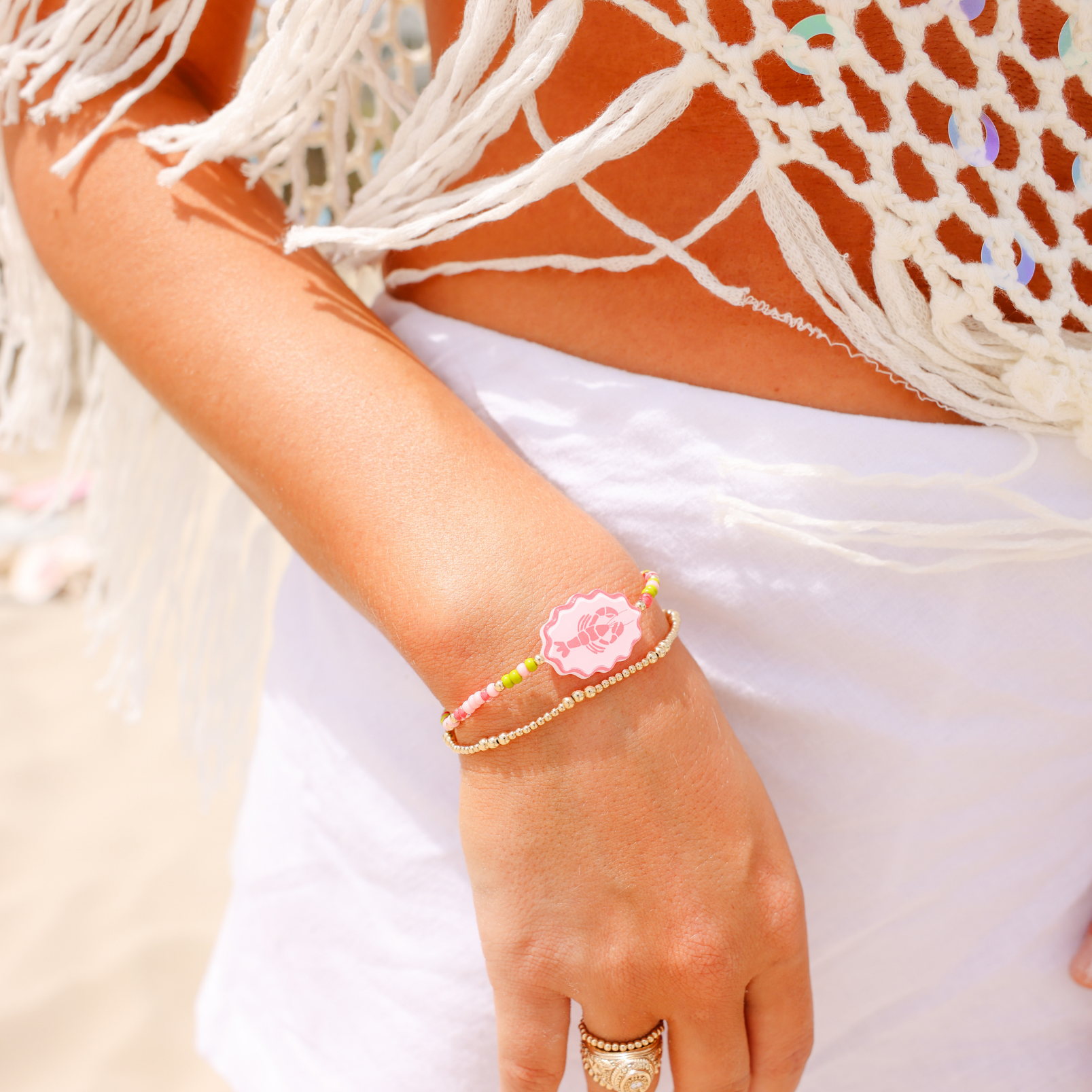 Lobster Bracelet + Dainty ILY Bracelet Stack of 2