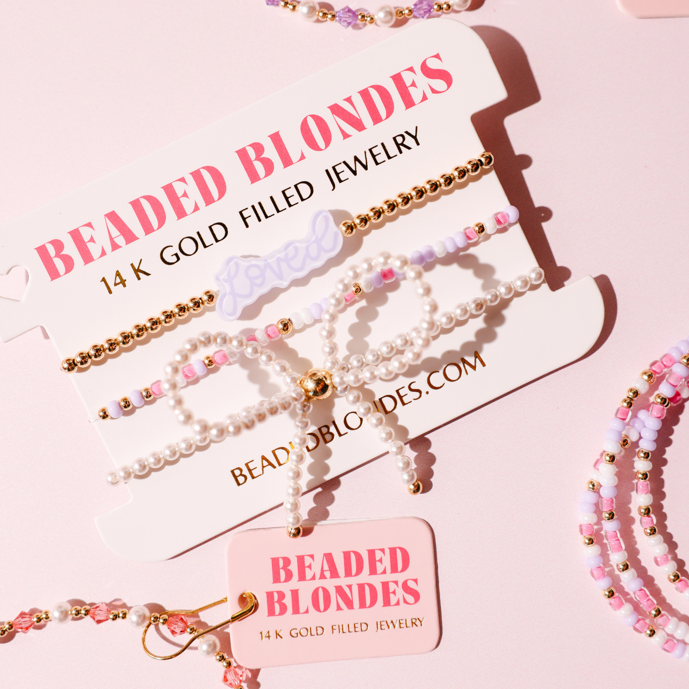 Cursive Loved + Blossom Sprinkle + Pearl Bow Stack of 3