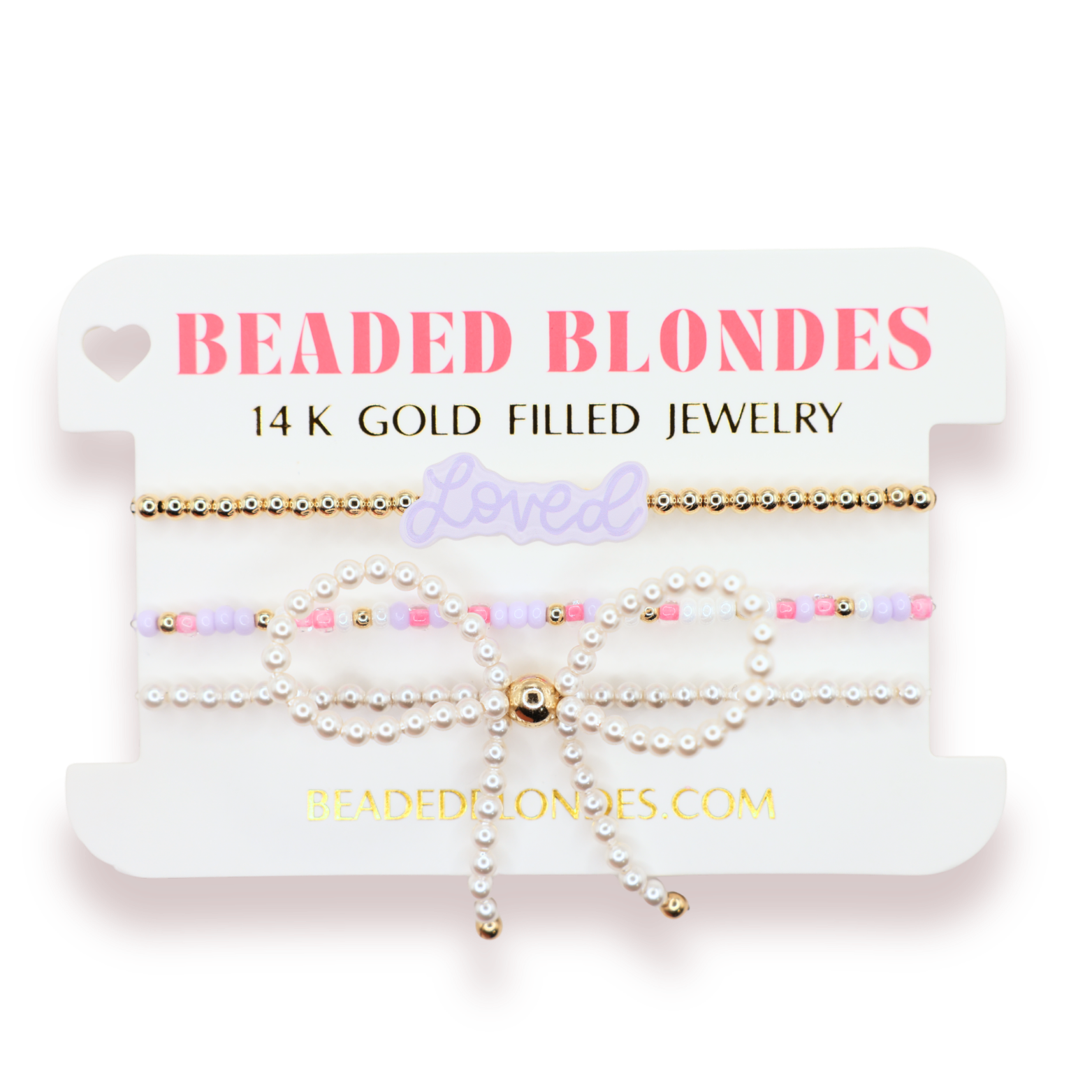 Cursive Loved + Blossom Sprinkle + Pearl Bow Stack of 3