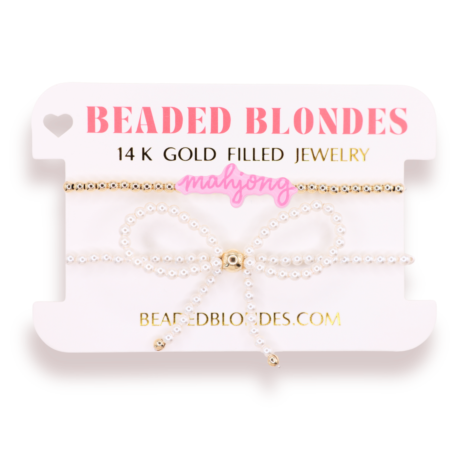 Mahjong Pink on Gold + Pearl Bow Stack of 2