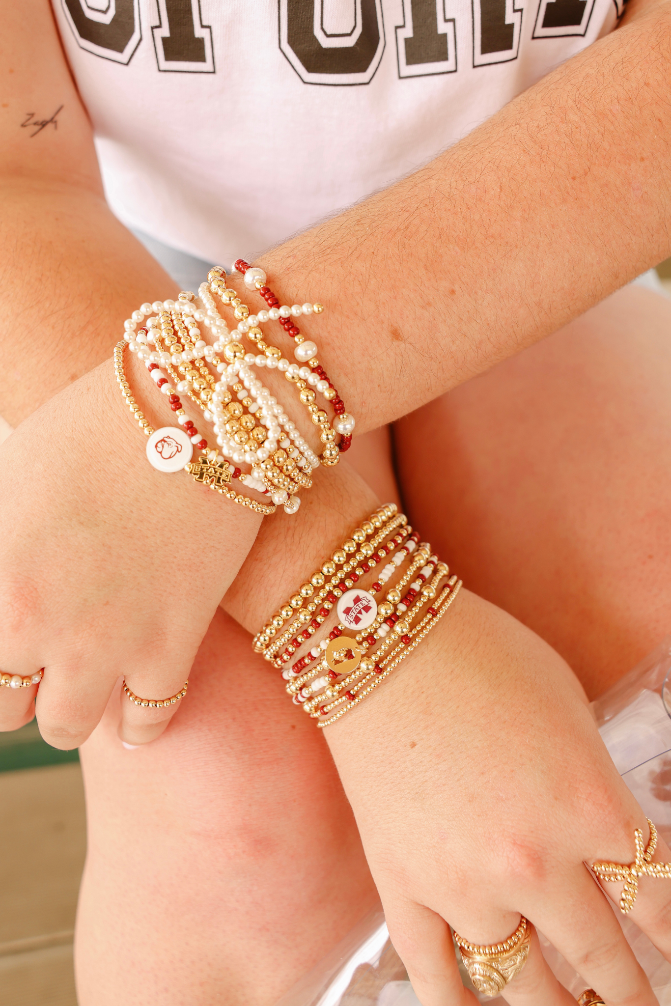 Mississippi (Maroon and White) State Cutout Charm Bracelet on Color