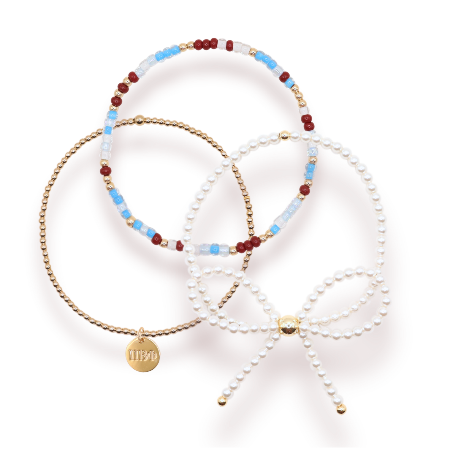 Pi Beta Phi Charm + Sprinkle Bow Bracelet Stack