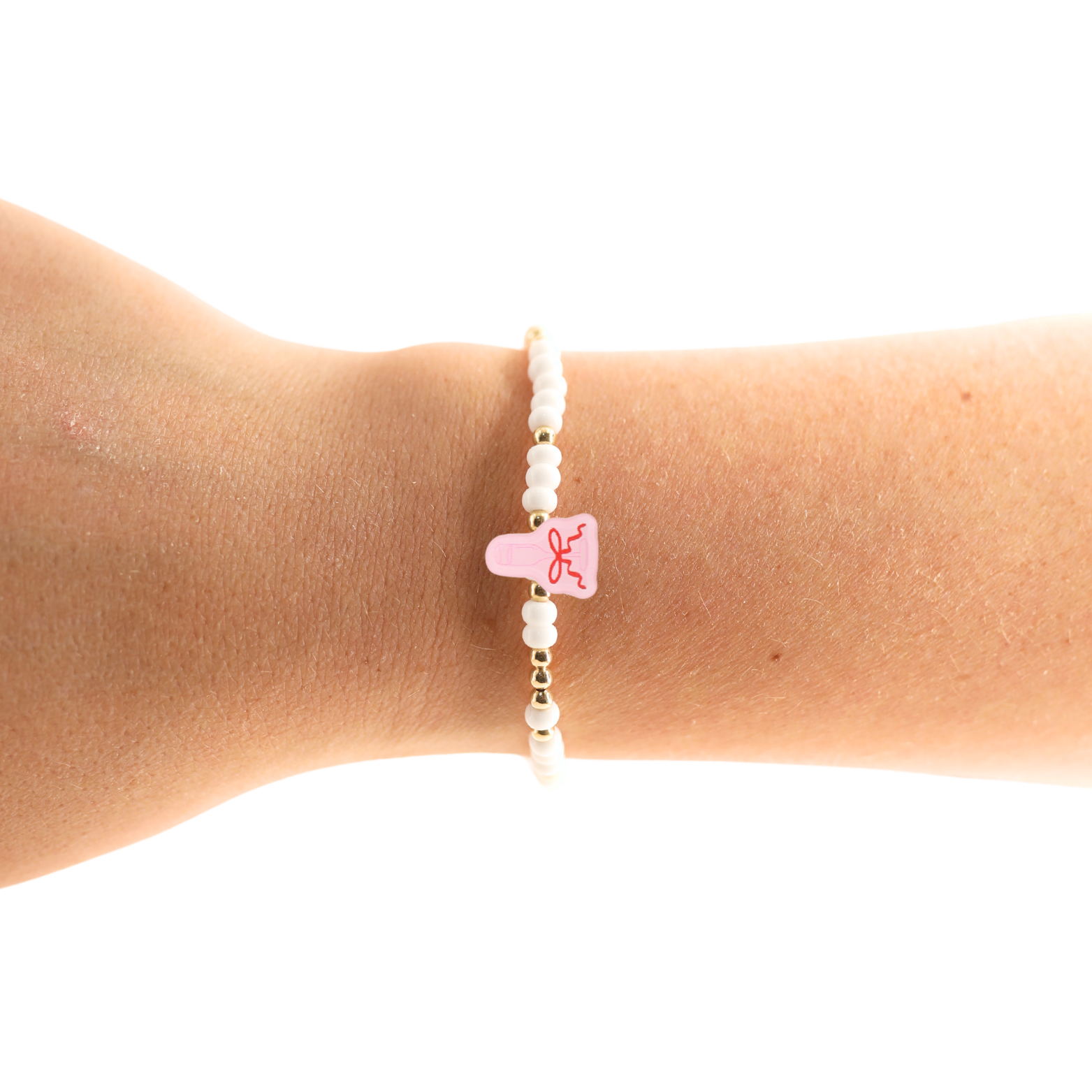Pink Champagne Glass on White Sprinkle Bracelet (Sale)