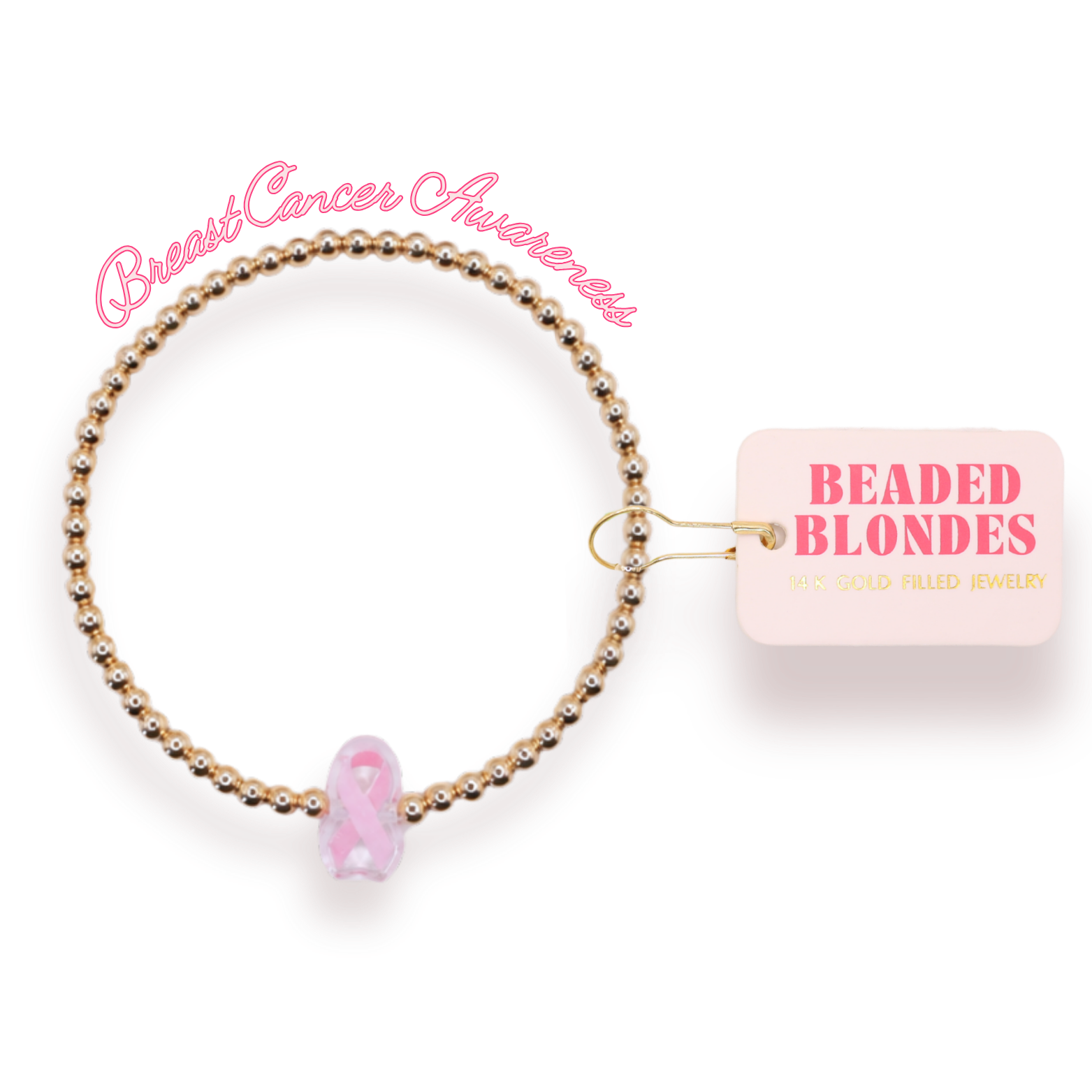 Pink Breast Cancer Awareness Ribbon Bracelet