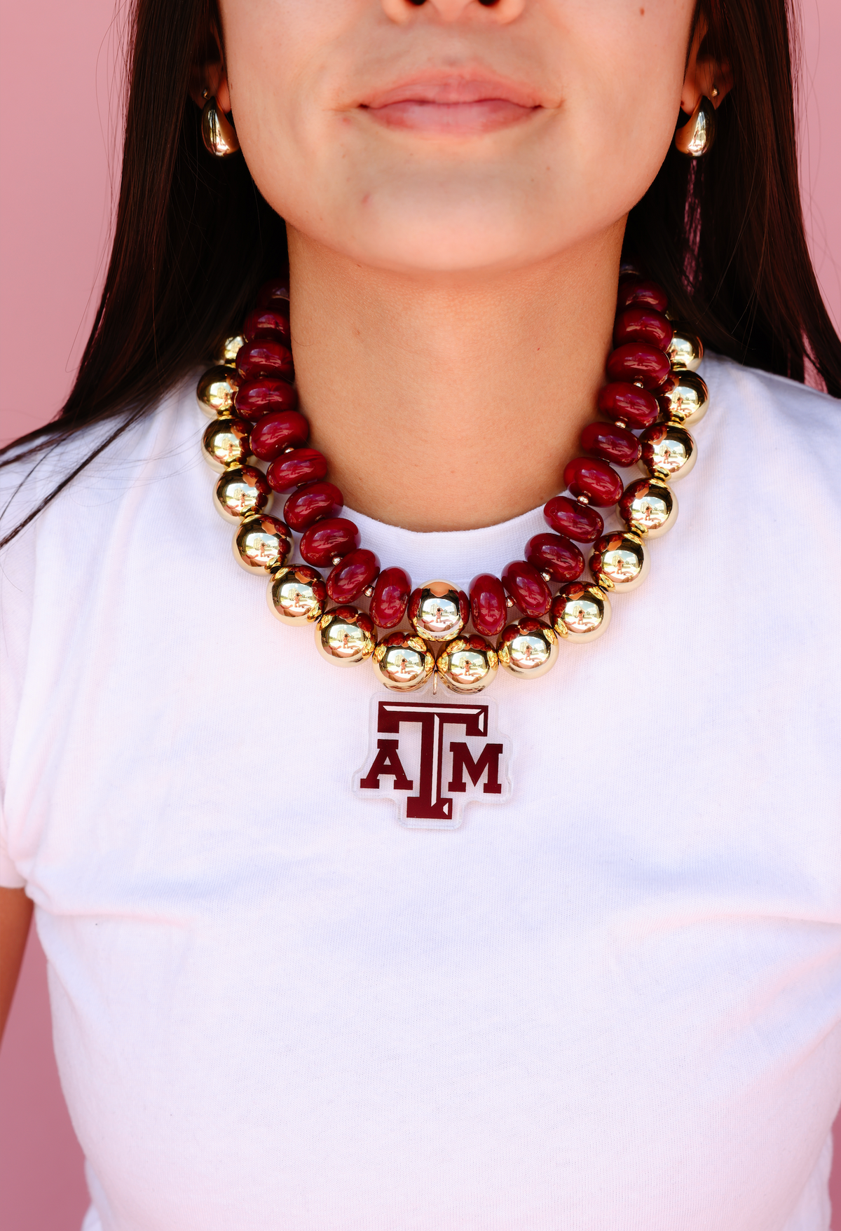 Texas A&M Logo Large Gold Beaded Necklace