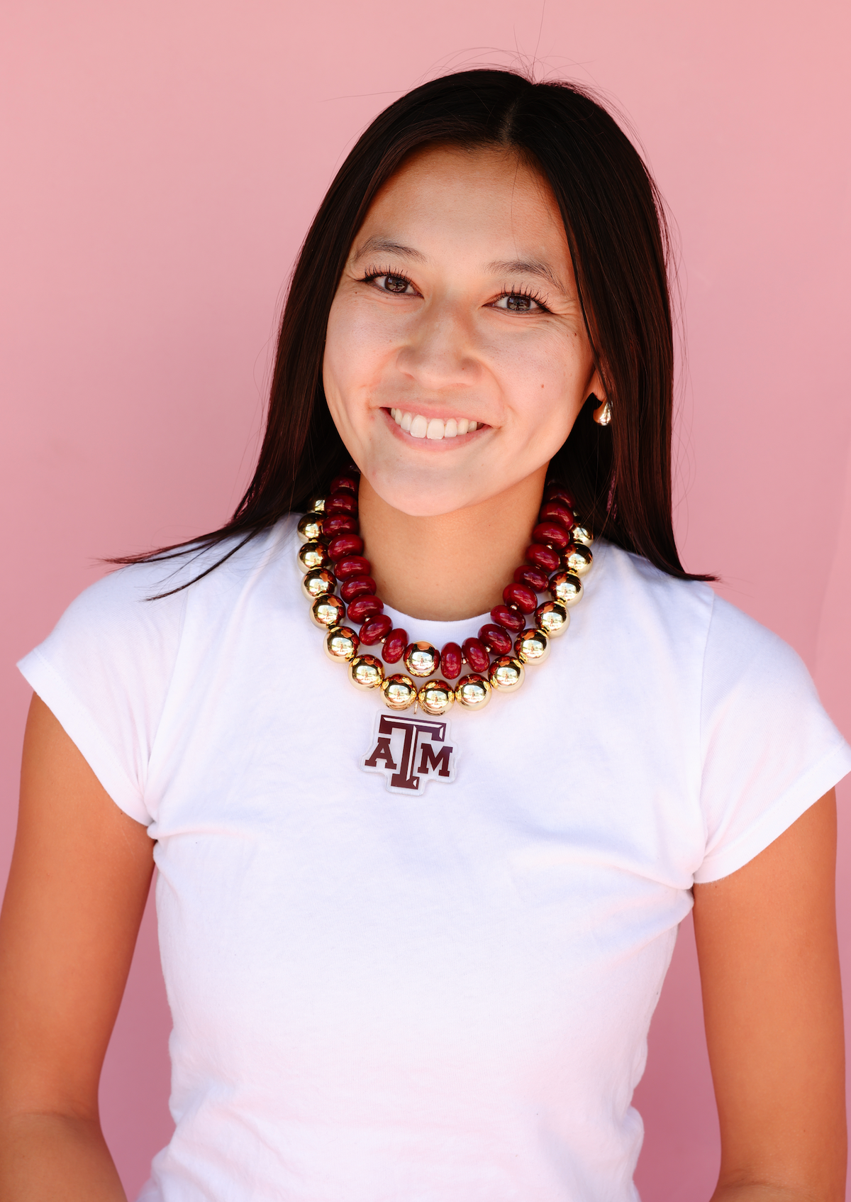 Texas A&M Logo Large Gold Beaded Necklace