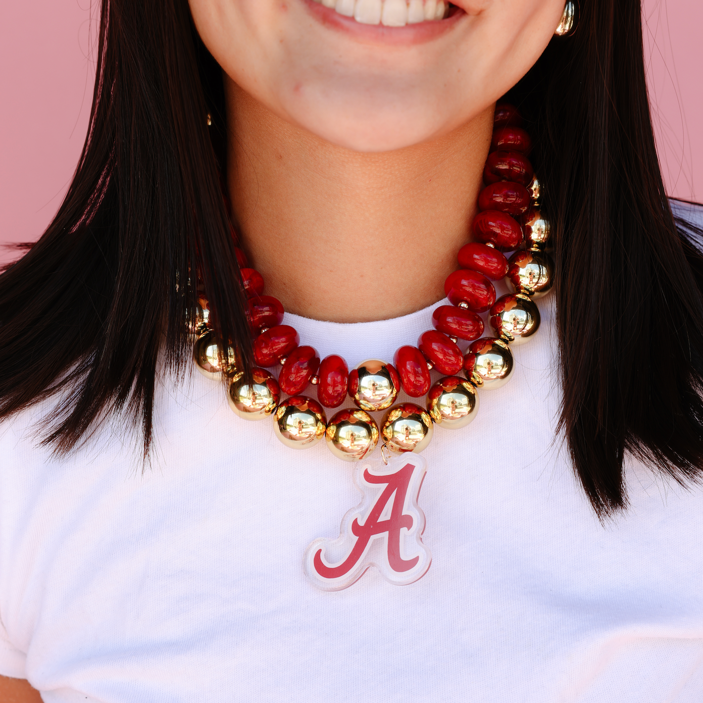Alabama Logo Large Gold Beaded Necklace