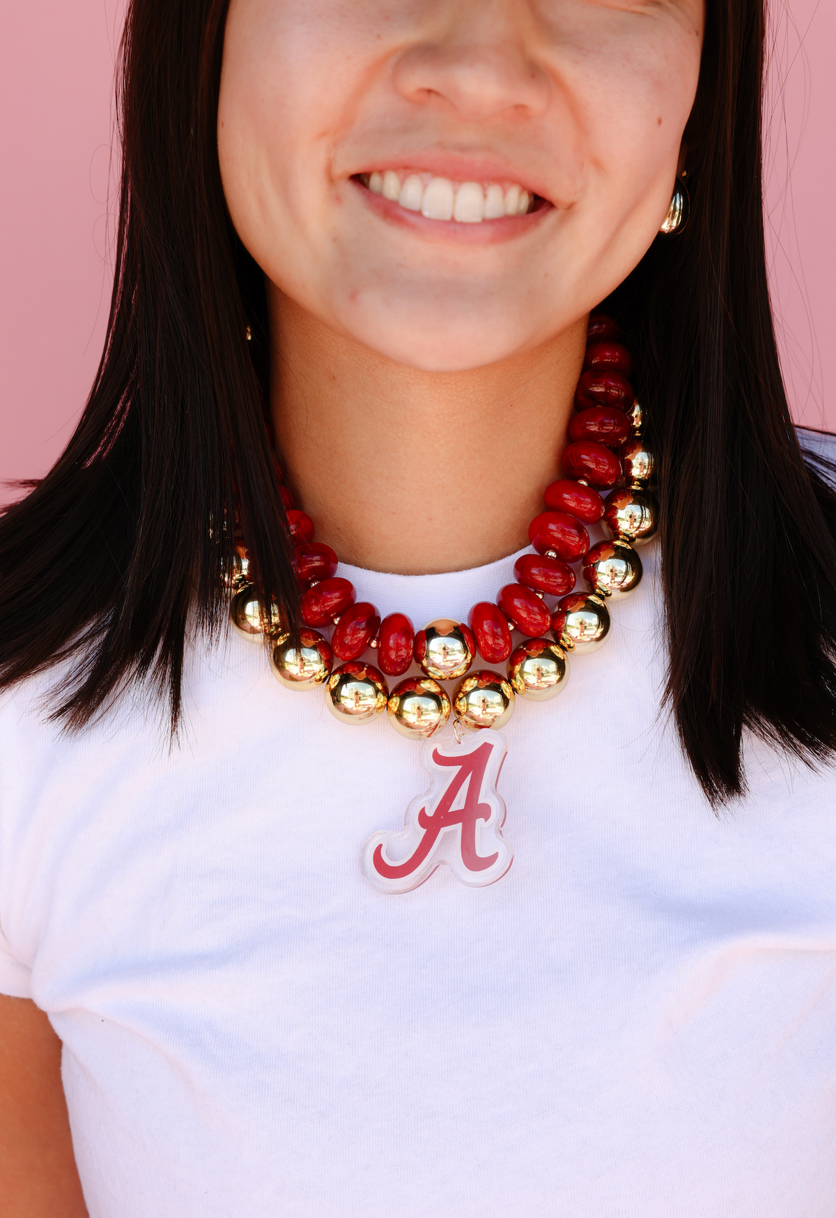 Alabama Logo Large Gold Beaded Necklace