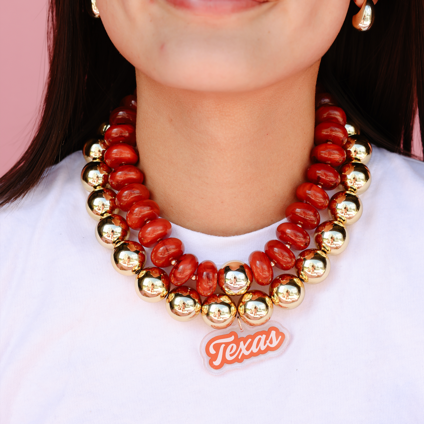 Texas Logo Large Gold Beaded Necklace