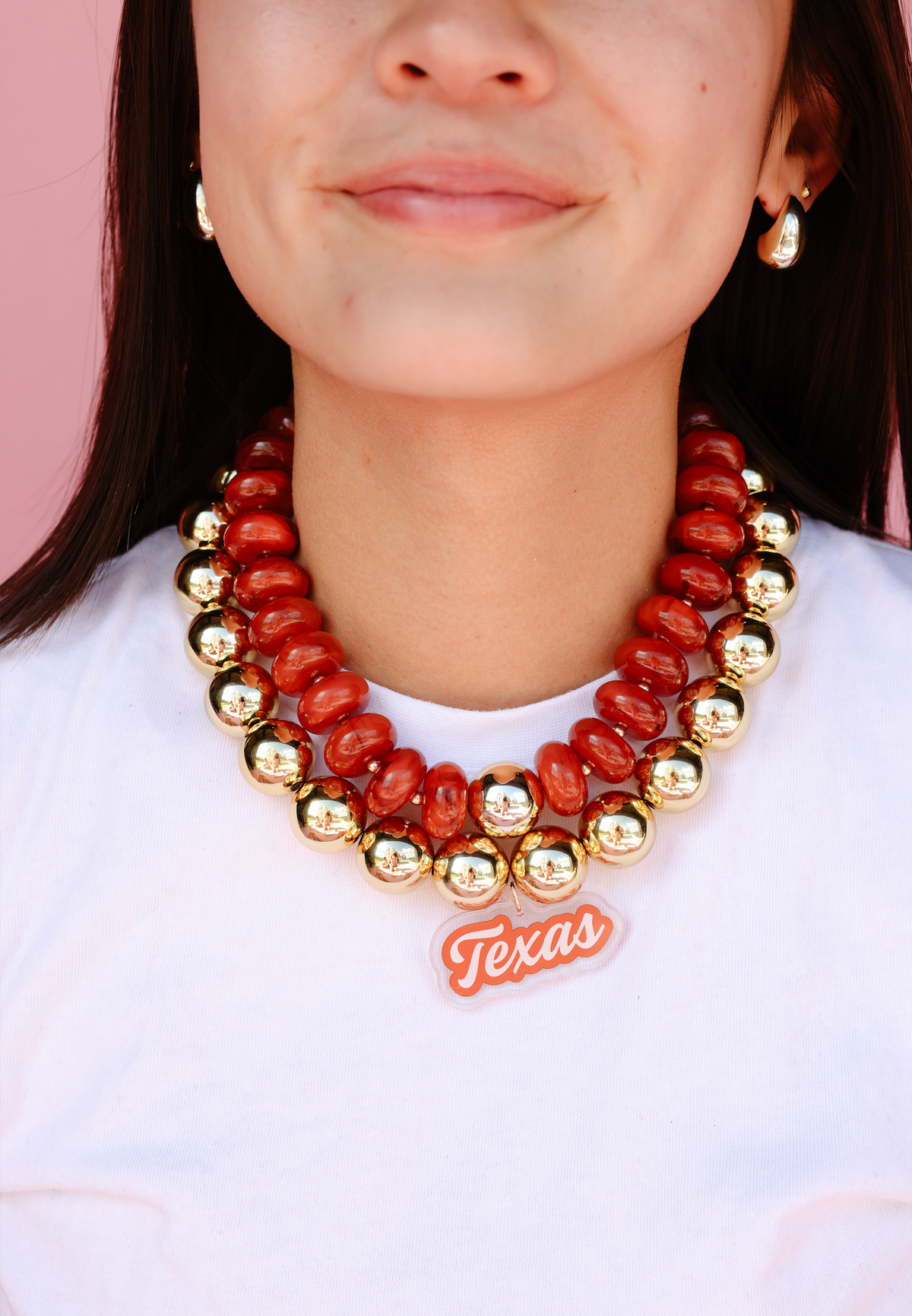 Texas Logo Large Gold Beaded Necklace