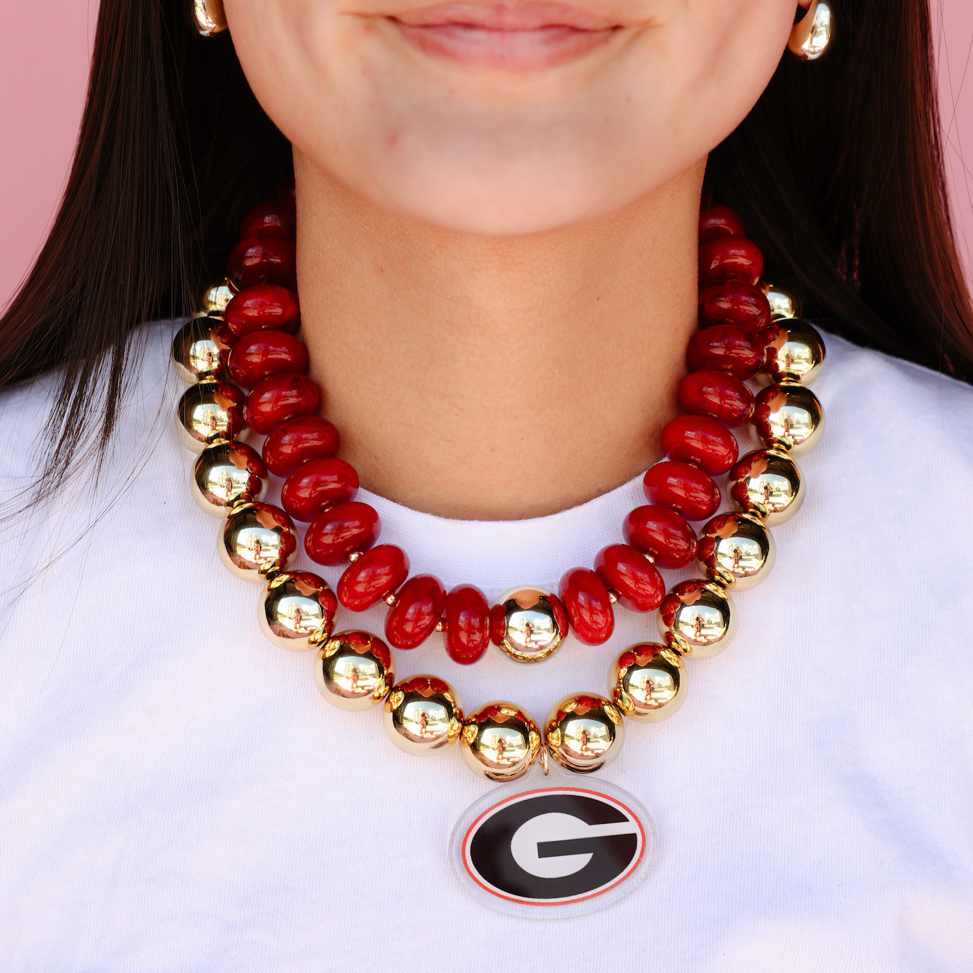 Georgia Logo Large Gold Beaded Necklace