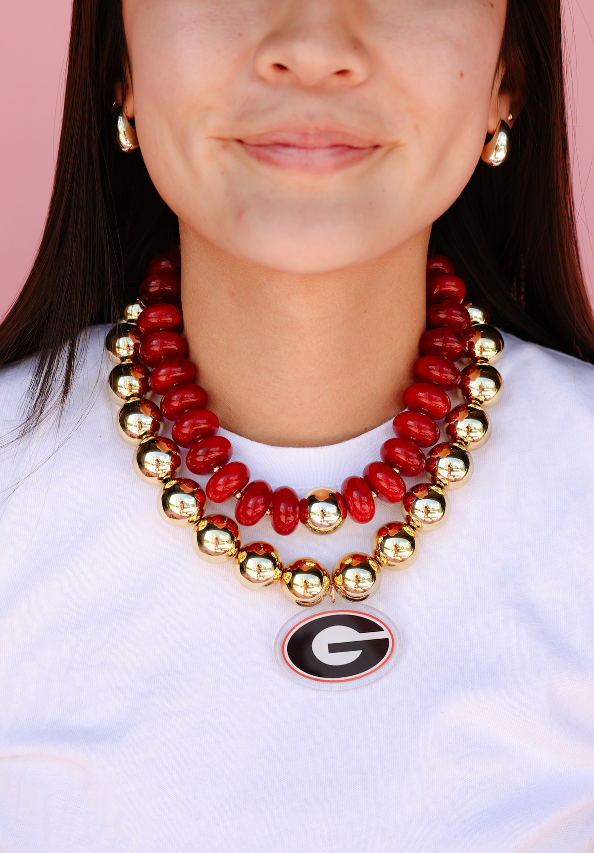 Georgia Logo Large Gold Beaded Necklace