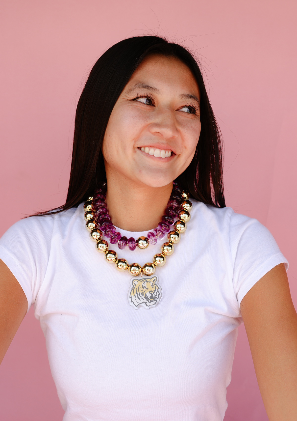 LSU Logo Large Gold Beaded Necklace