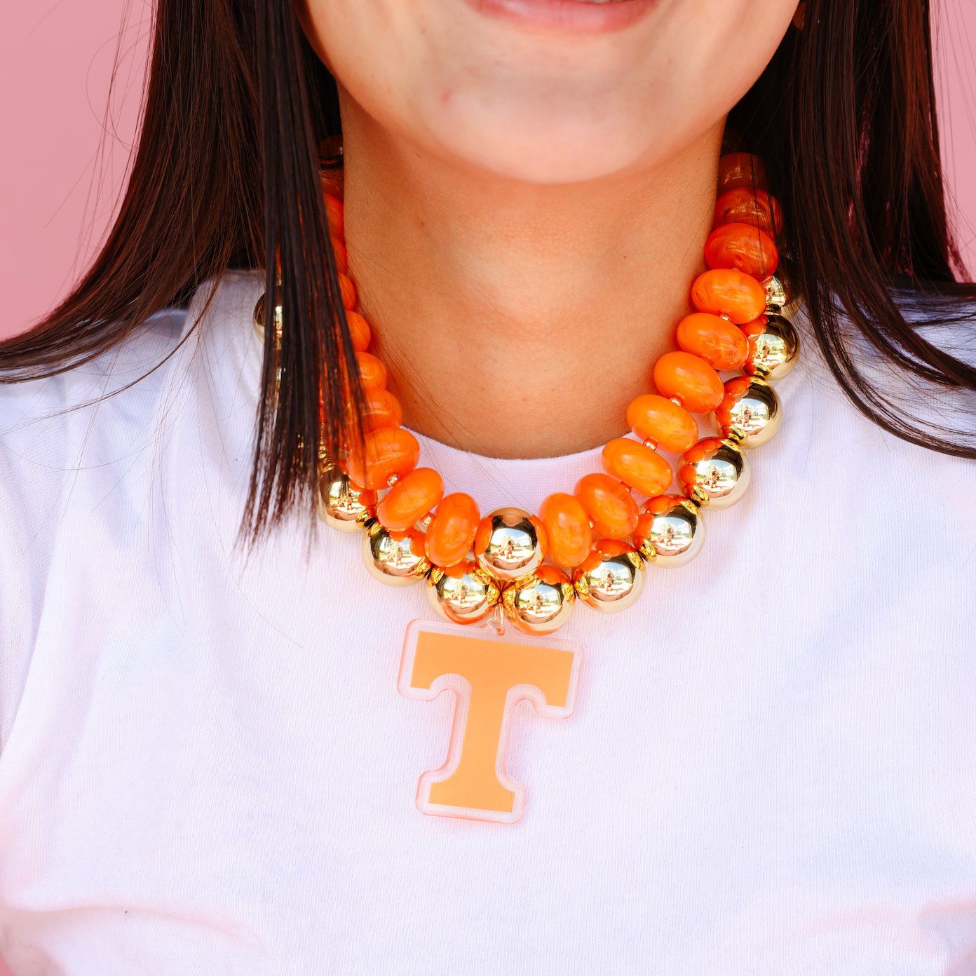 Tennessee Logo Large Gold Beaded Necklace