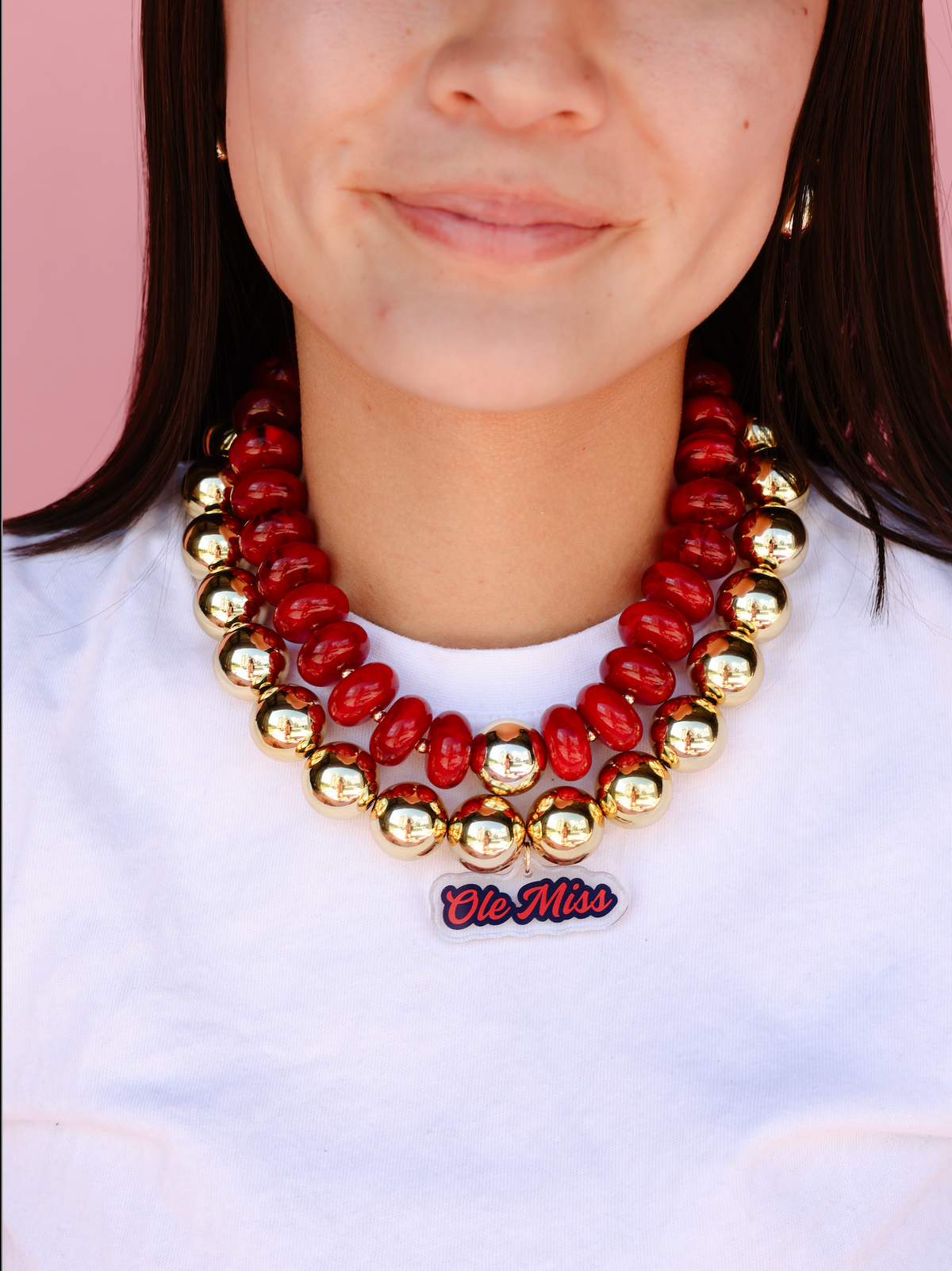 Ole Miss Logo Large Gold Beaded Necklace