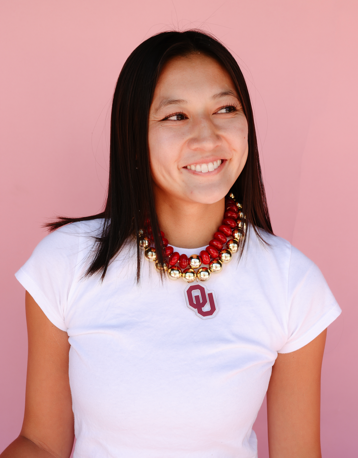 OU Logo Large Gold Beaded Necklace