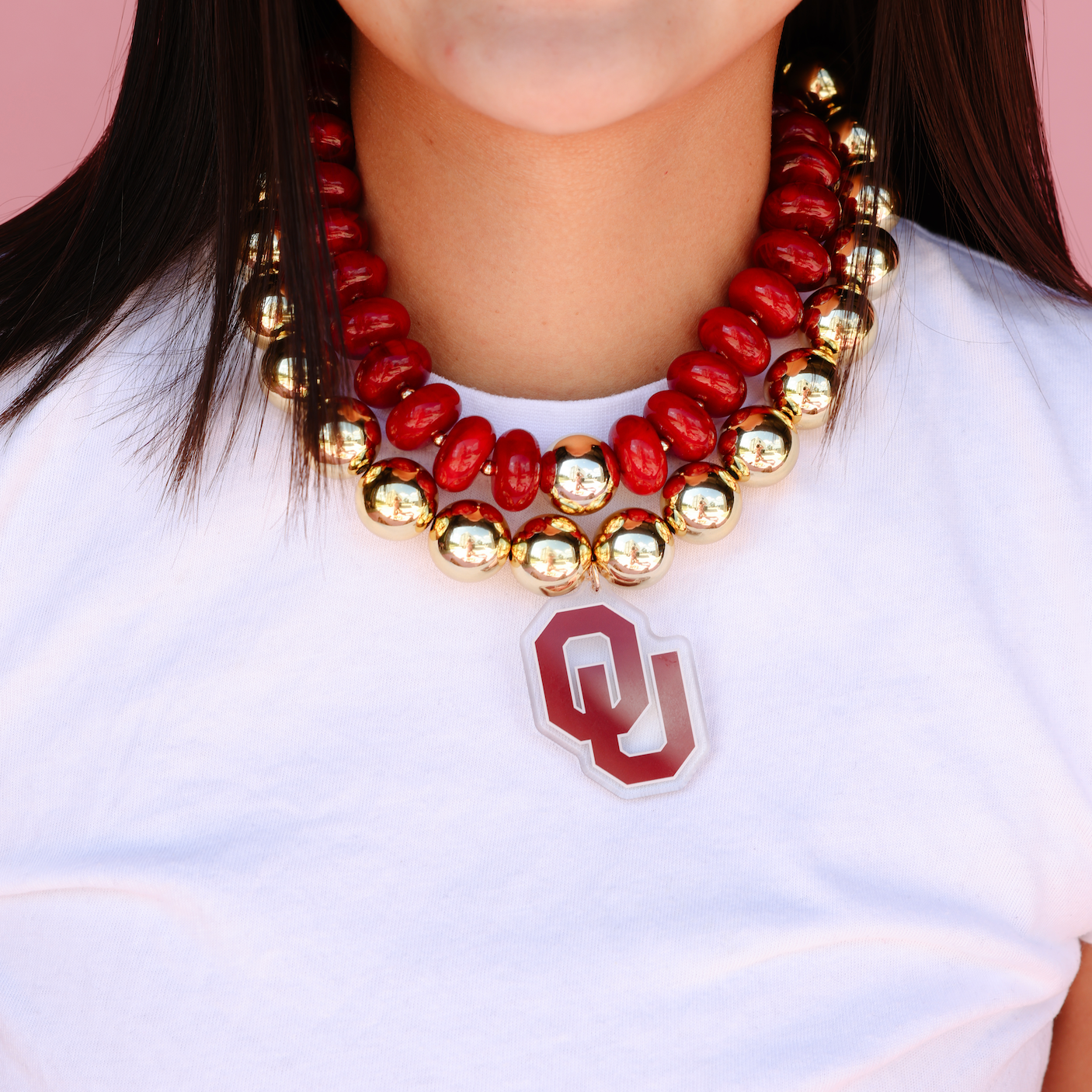 OU Logo Large Gold Beaded Necklace