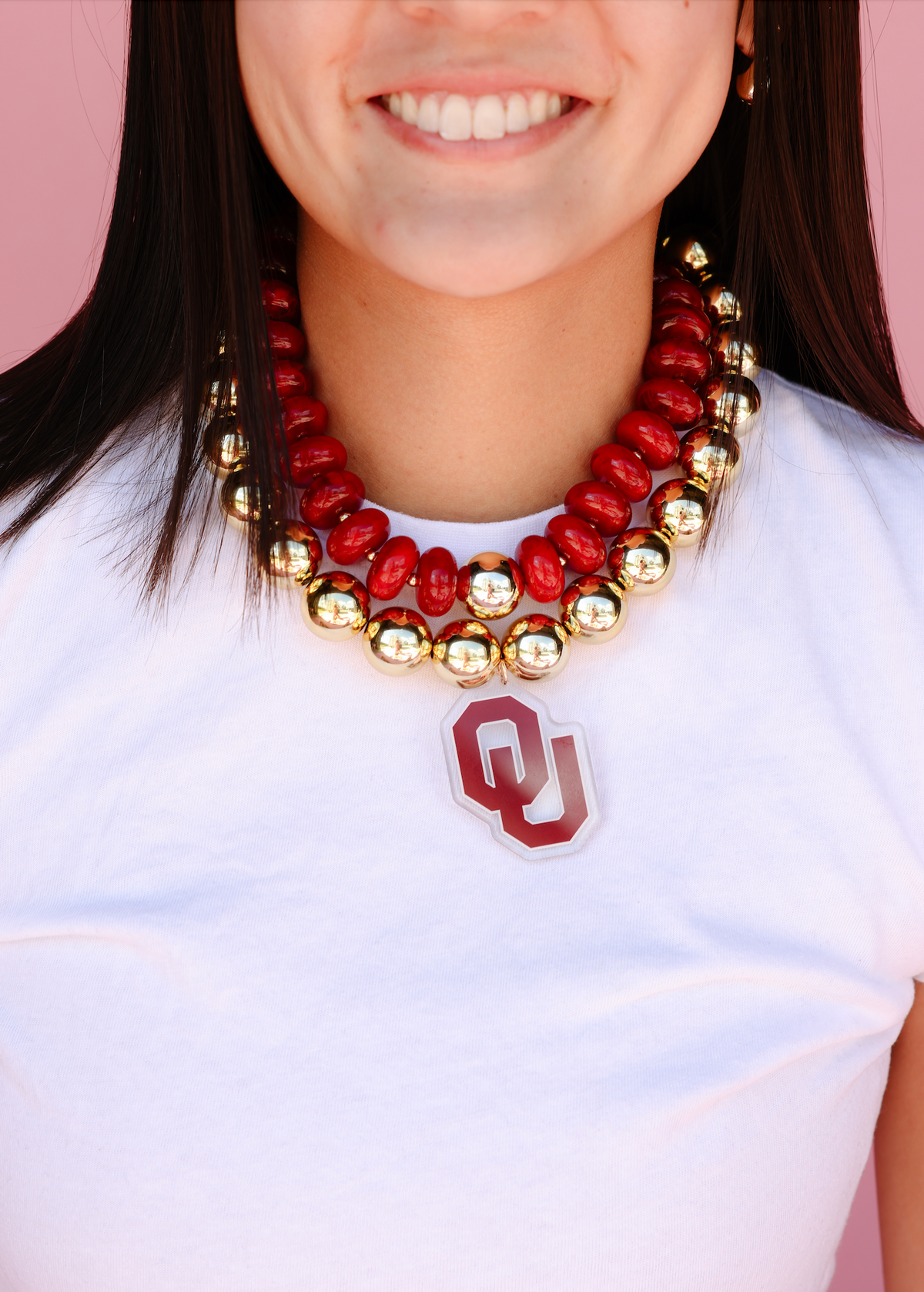 OU Logo Large Gold Beaded Necklace