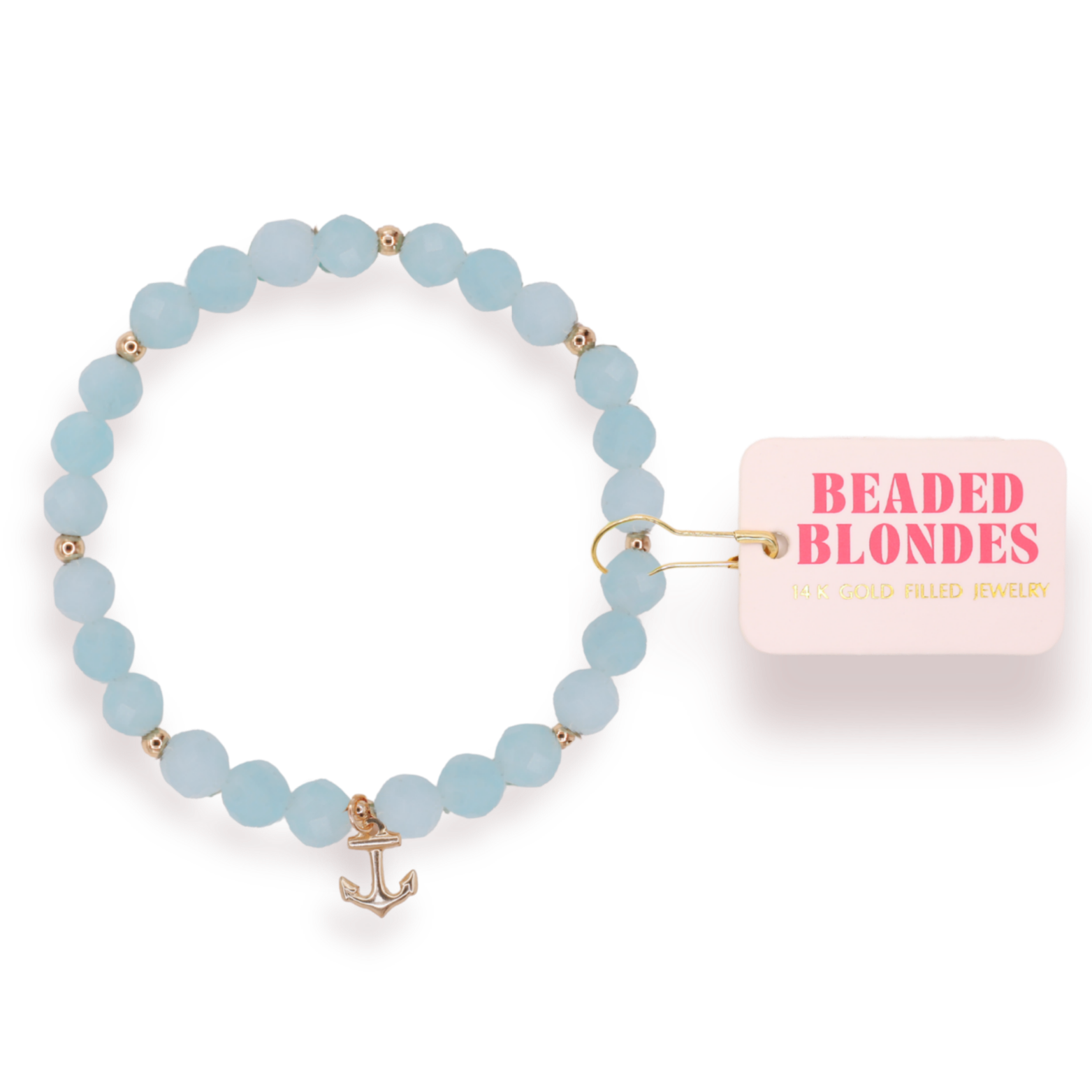 Light Blue Gemstone with Anchor Charm Bracelet