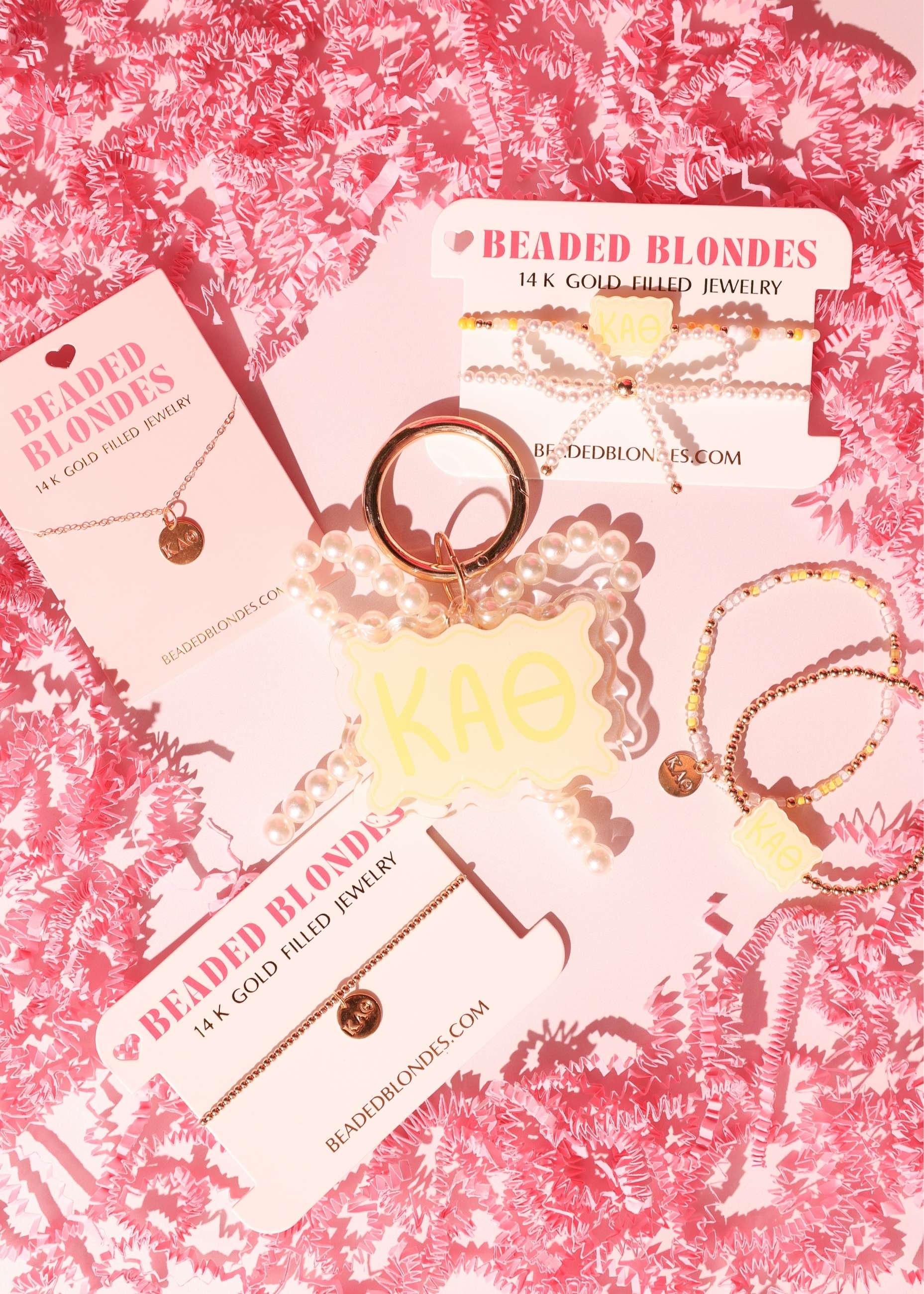 Kappa Alpha Theta Block Bracelet + Pearl Bow Stack of 2