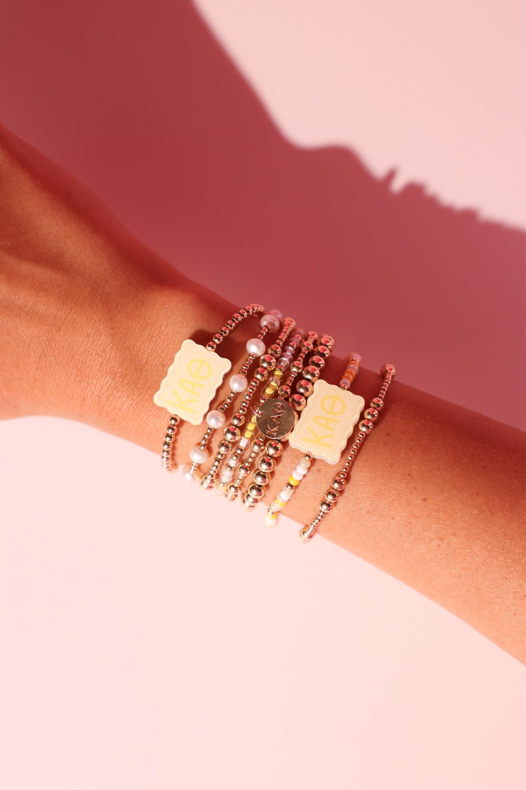 Kappa Alpha Theta Block Bracelet + Pearl Bow Stack of 2