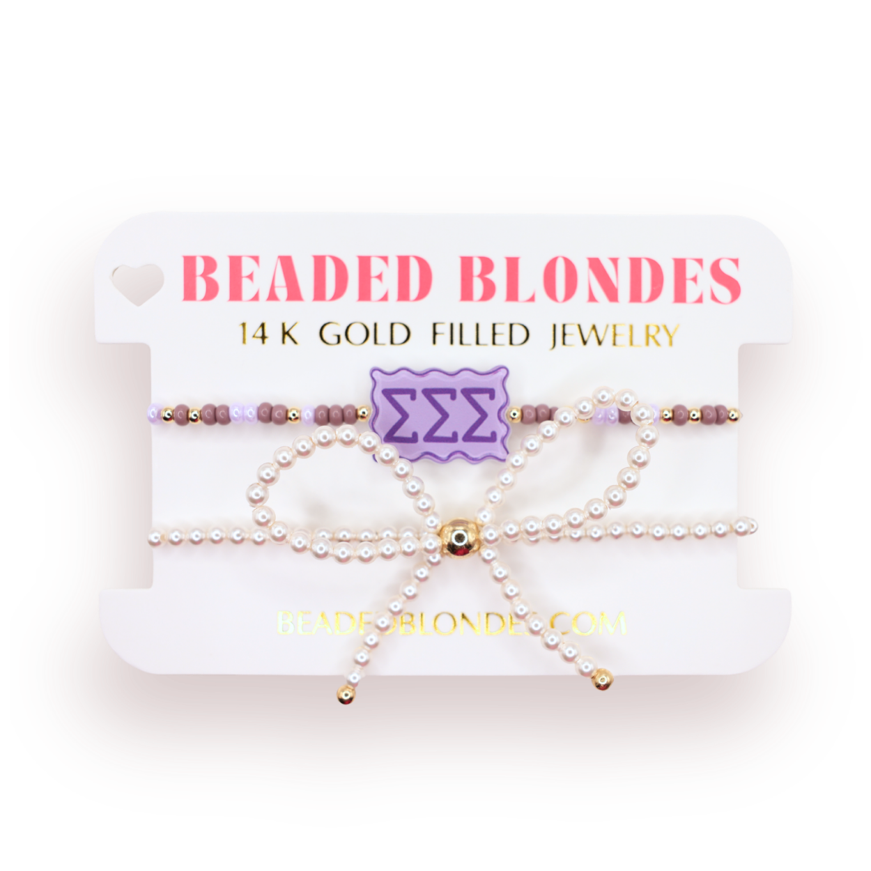 Tri Sigma Block Bracelet + Pearl Bow Stack of 2