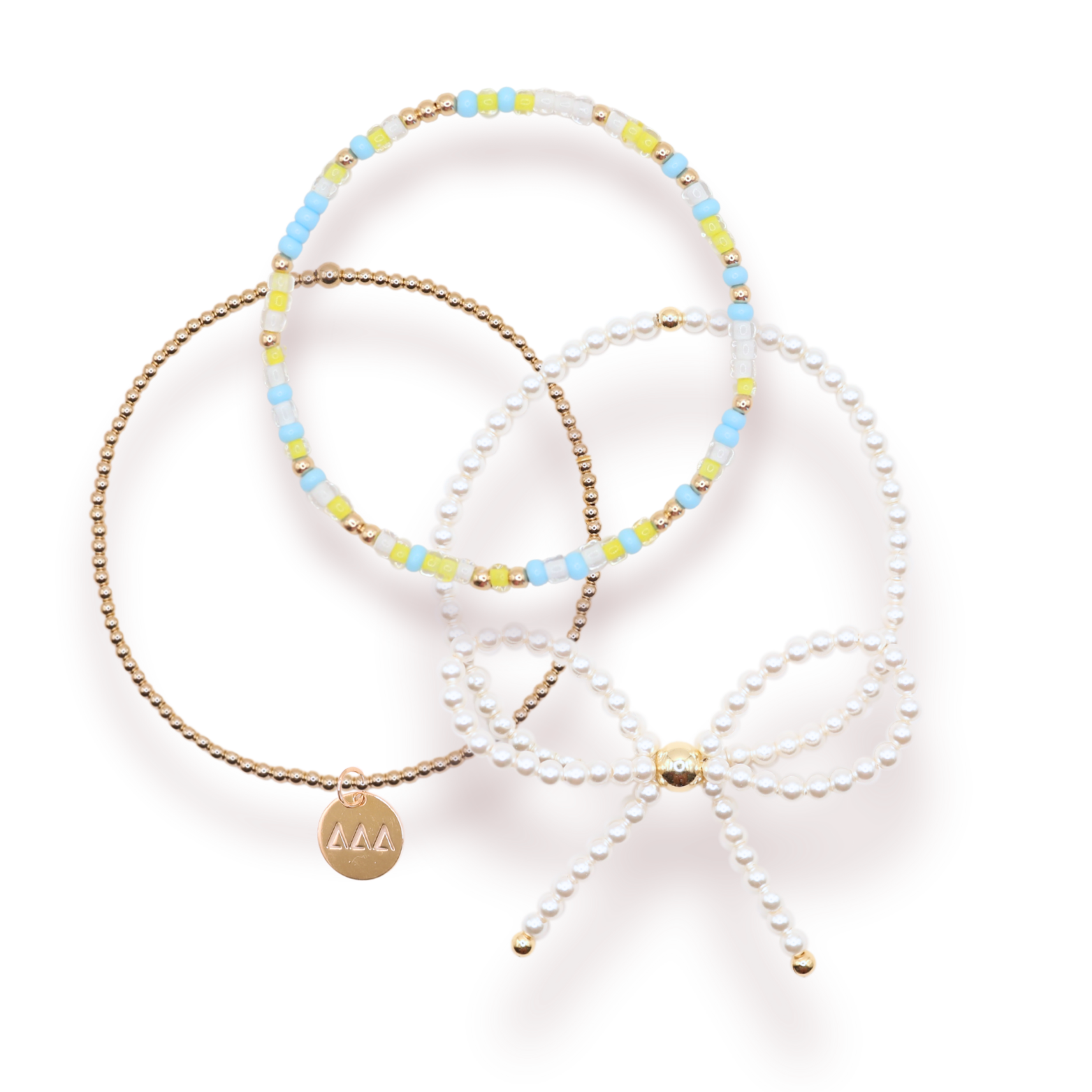 Tri Delta Charm + Sprinkle Bow Bracelet Stack