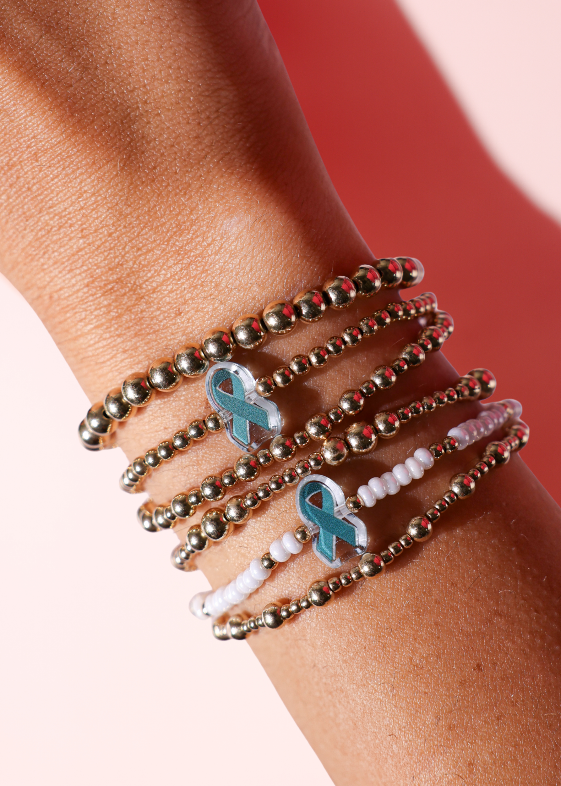 Teal Ovarian Cancer Awareness Ribbon Bracelet