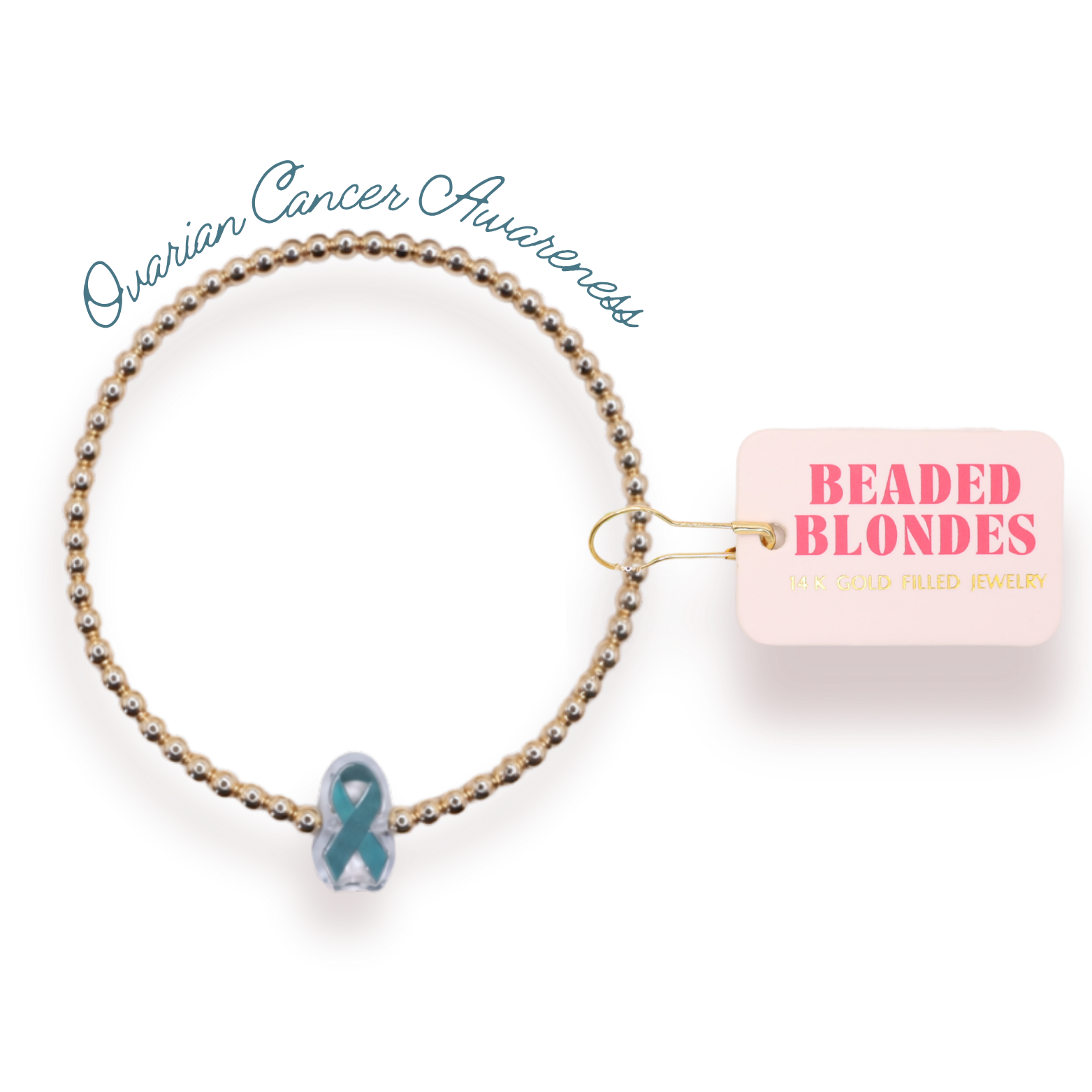 Teal Ovarian Cancer Awareness Ribbon Bracelet