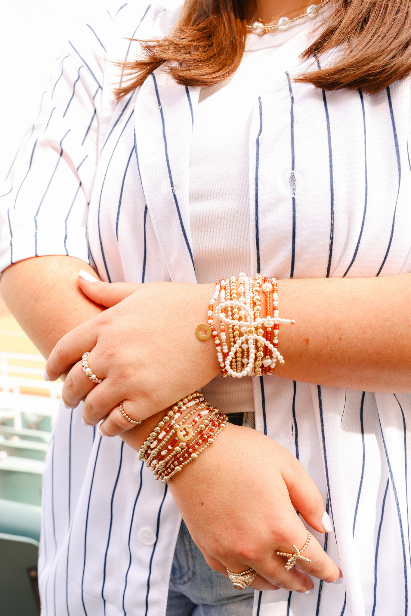 Texas (Burnt Orange & White) State Cutout Charm Bracelet on Color