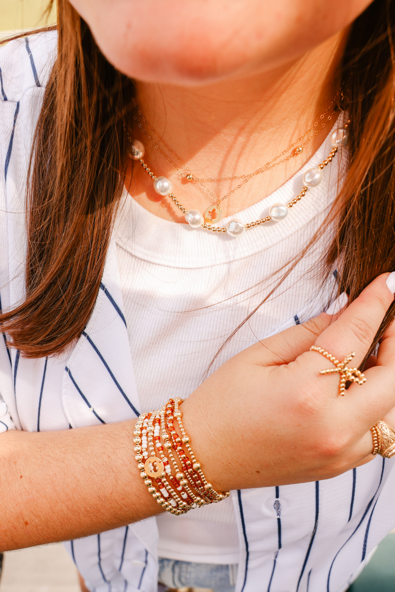 Texas (Burnt Orange & White) State Cutout Charm Bracelet on Color