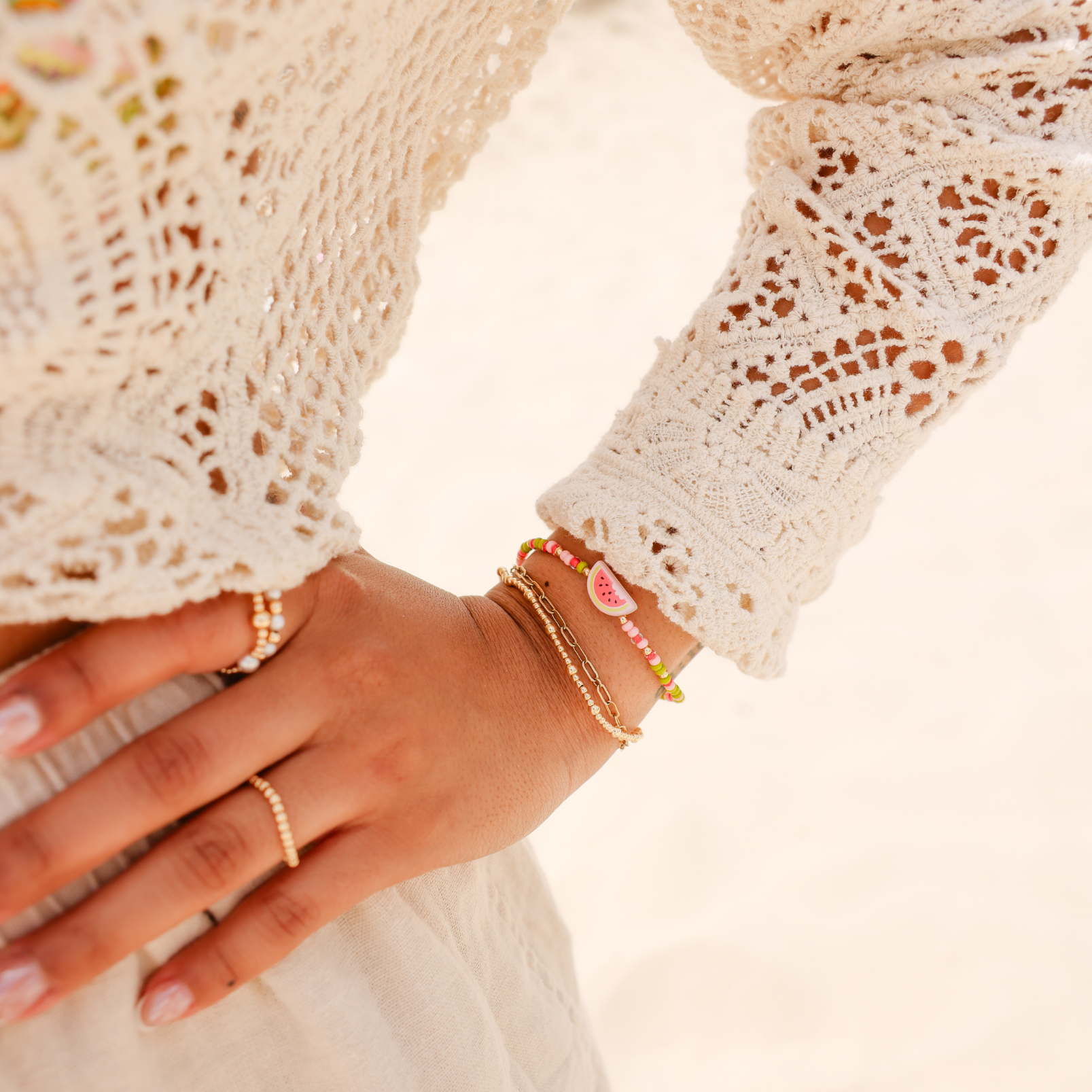 Watermelon Bracelet + Dainty June Bracelet Stack of 2
