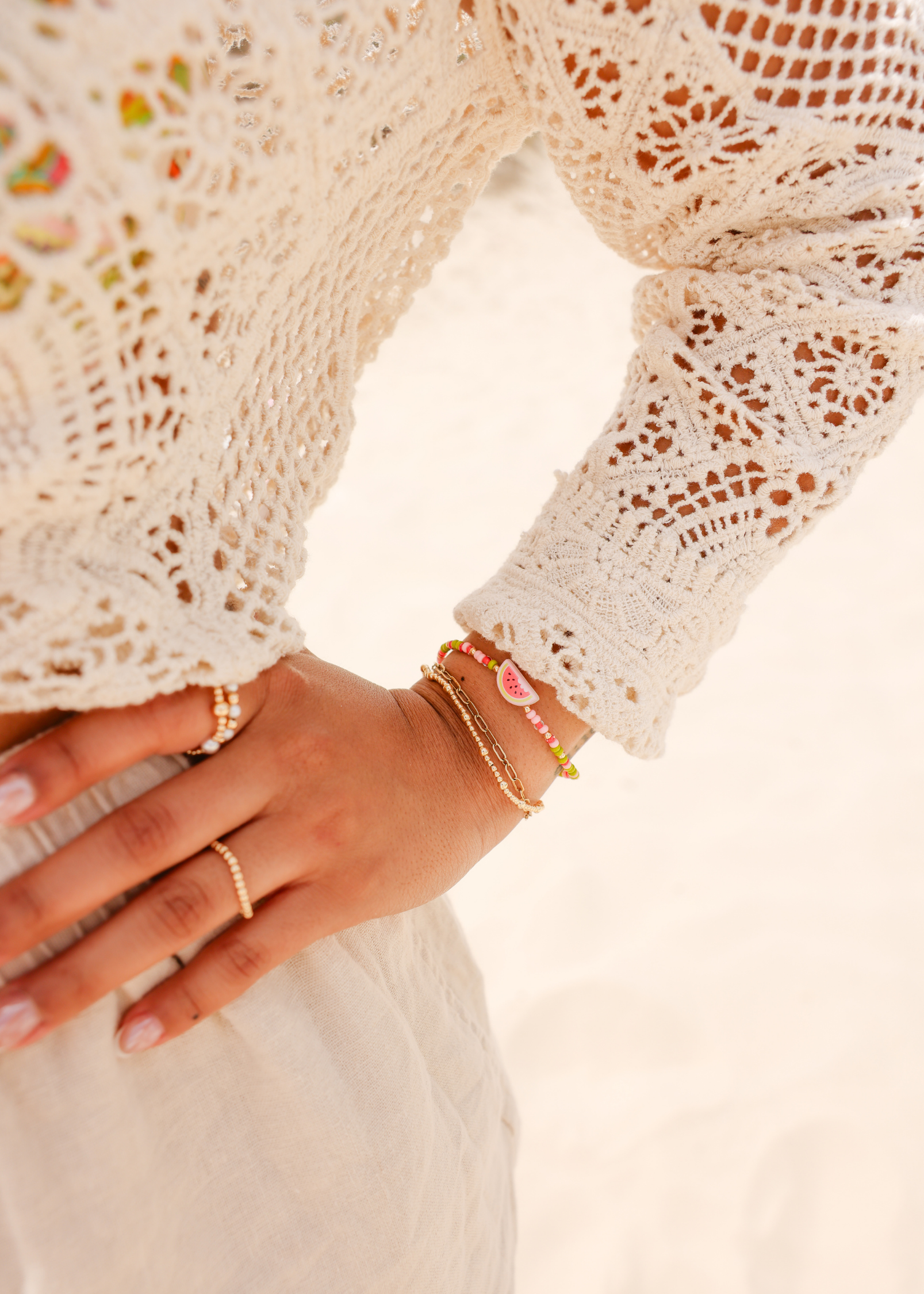 Watermelon Bracelet + Dainty June Bracelet Stack of 2